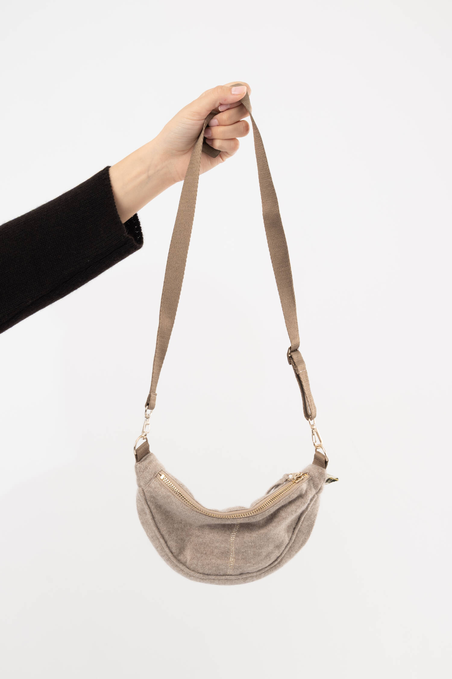Cashmere-Gürteltasche in Dunkelbeige meliert