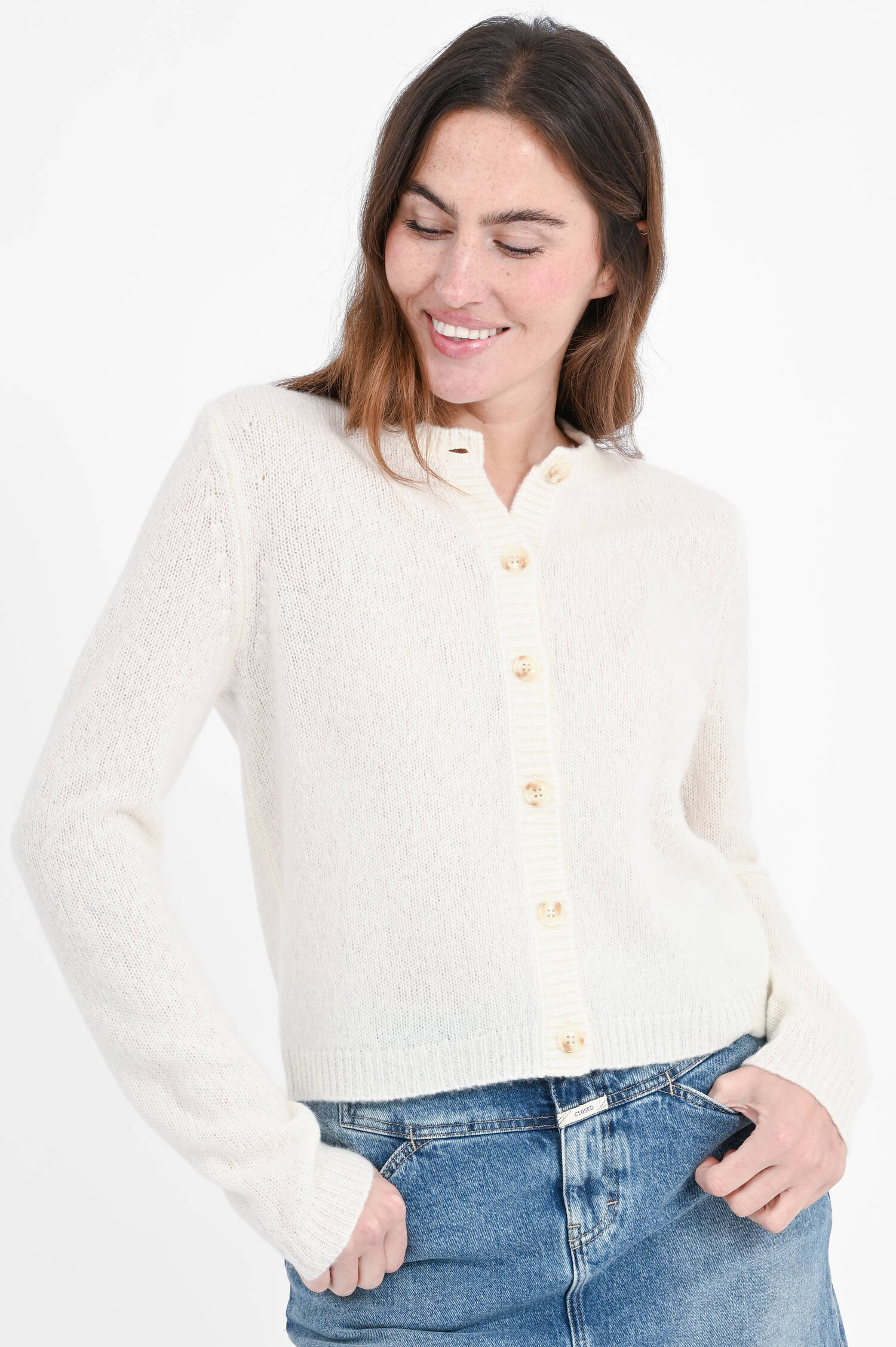 Cashmere-Seiden-Cardigan FELICIA in Creme