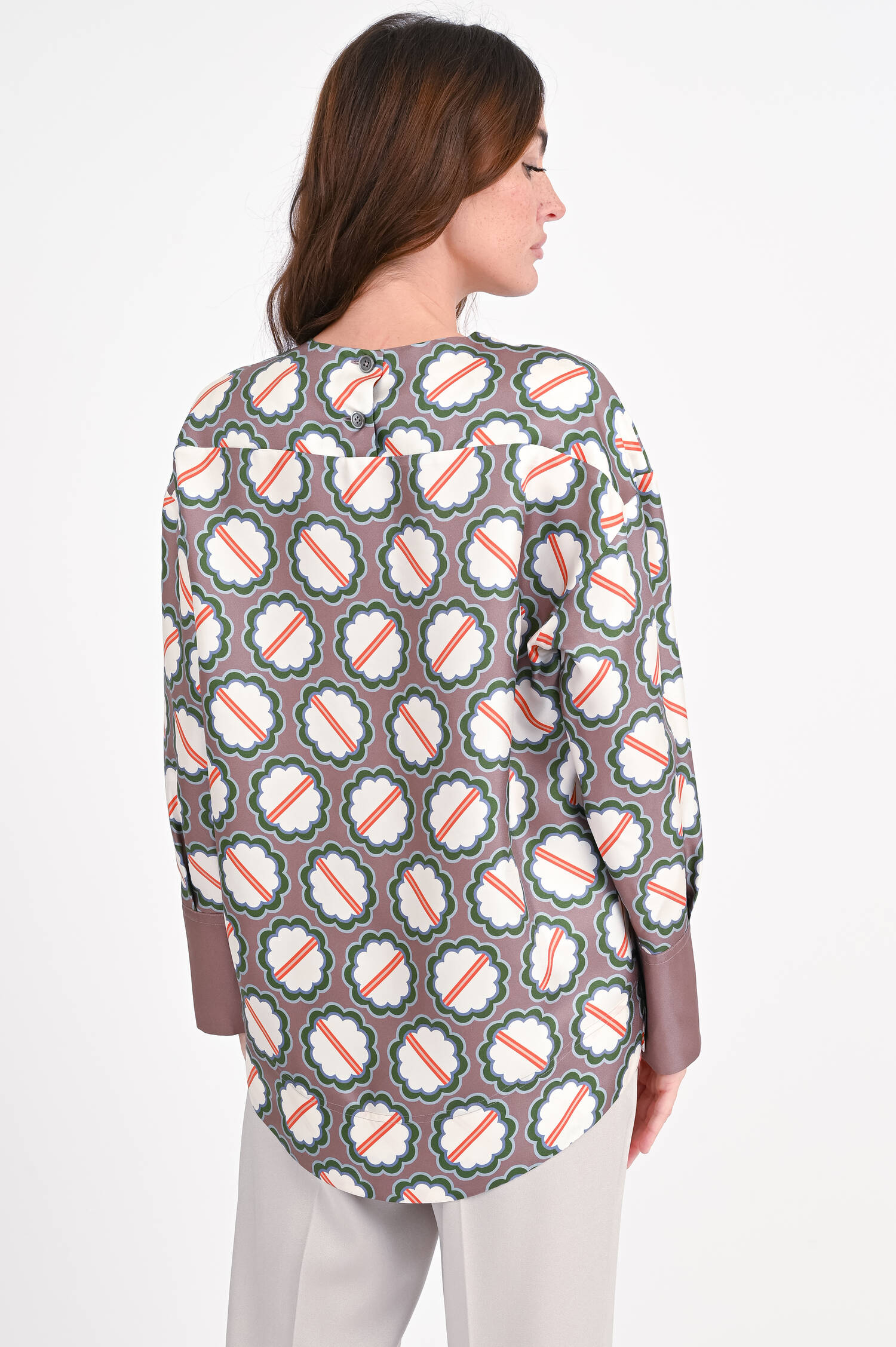 Gemusterte Seidenbluse in Mauve/Multicolor