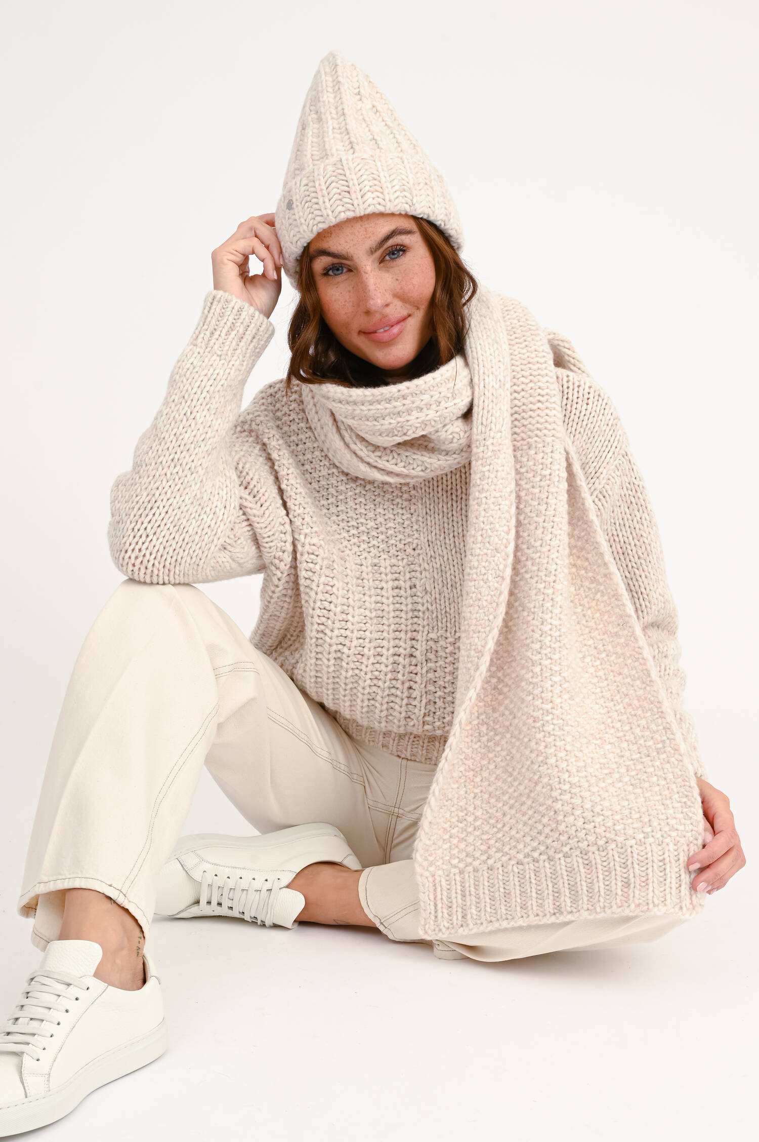 Wollschal in Rosa/Creme
