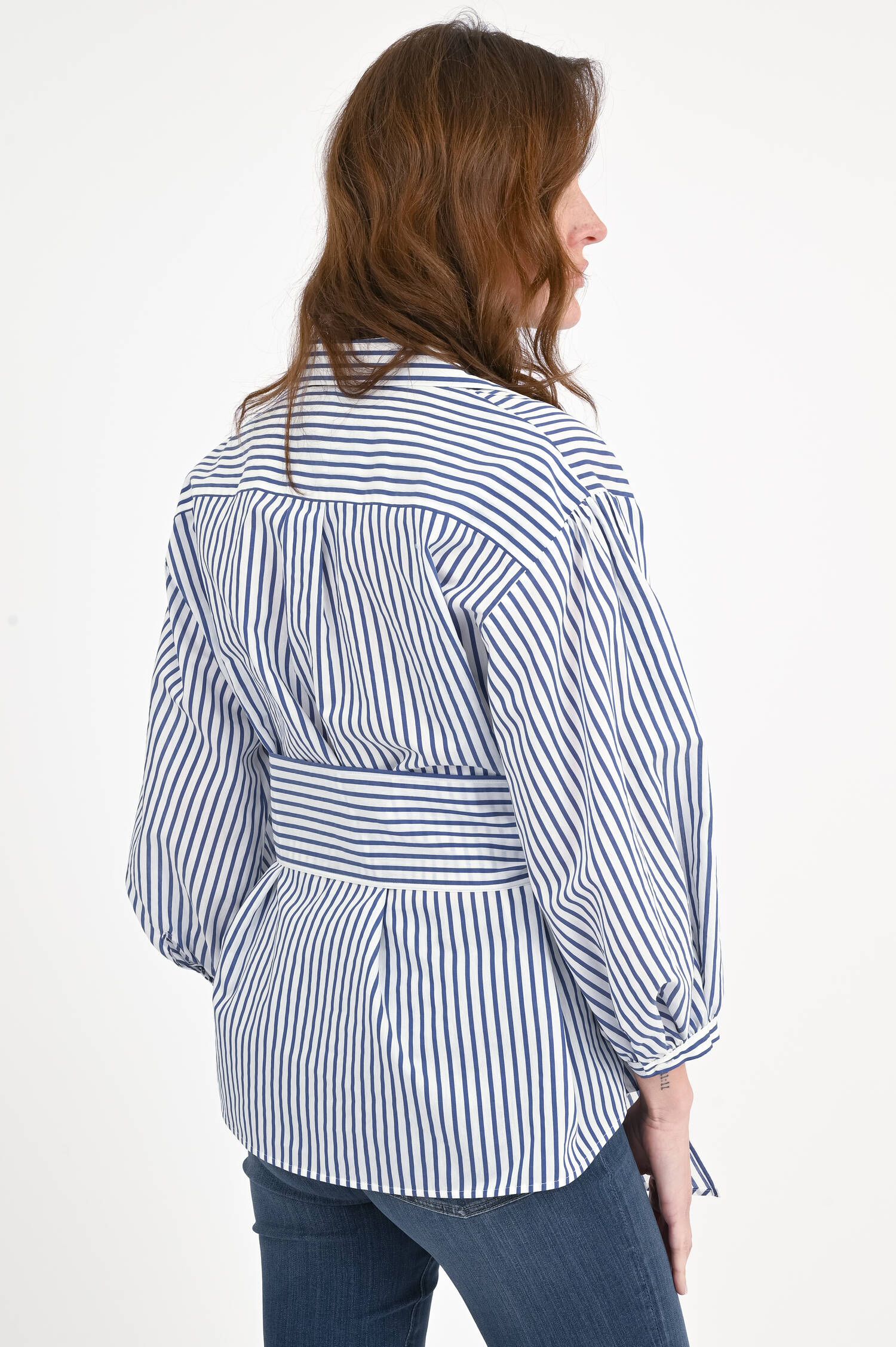 Asymmetrische Bluse CECI in Blau/Weiß gestreift