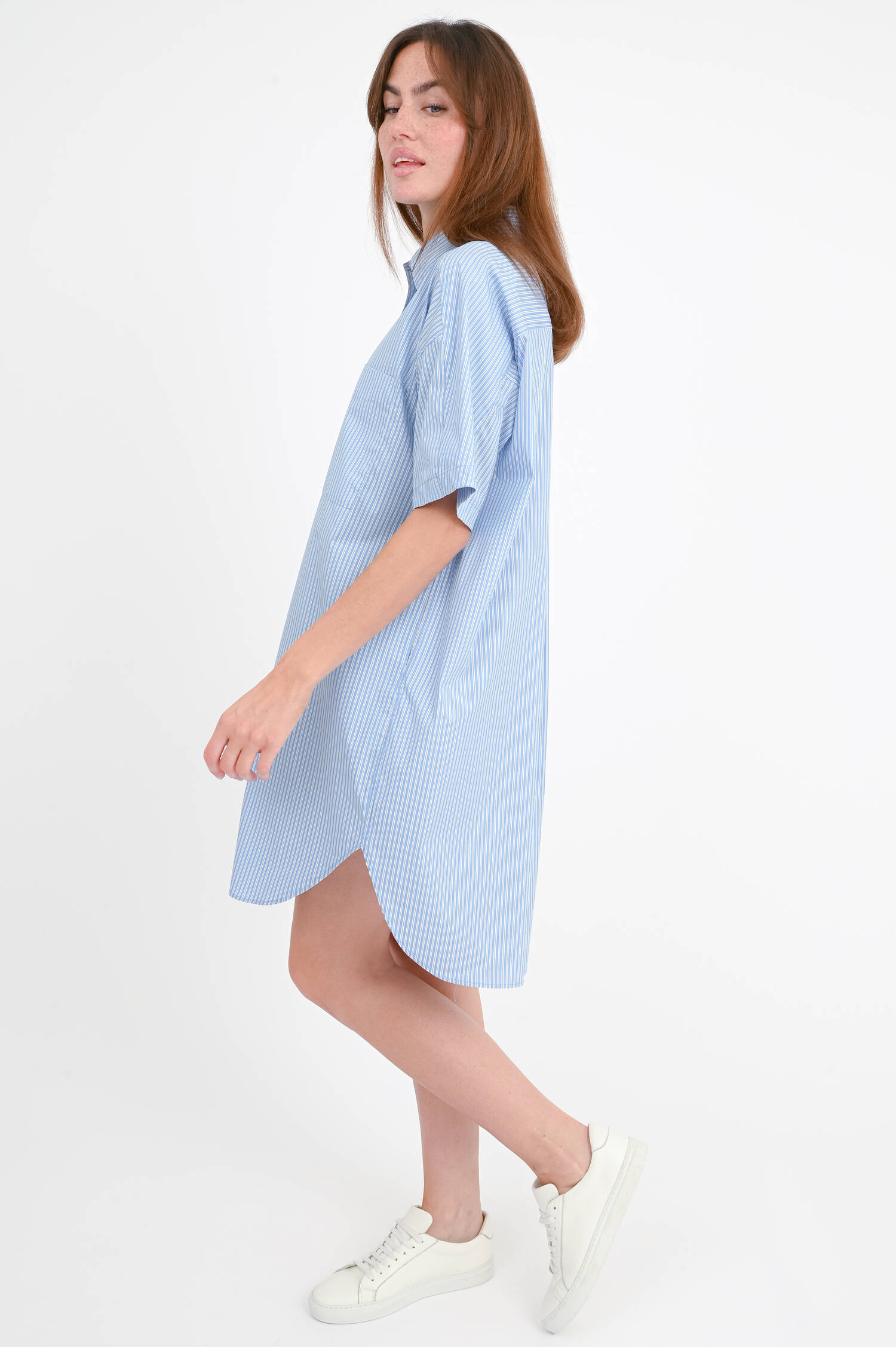 Shirtdress aus Baumwoll-Mix in Blau/Weiß gestreift