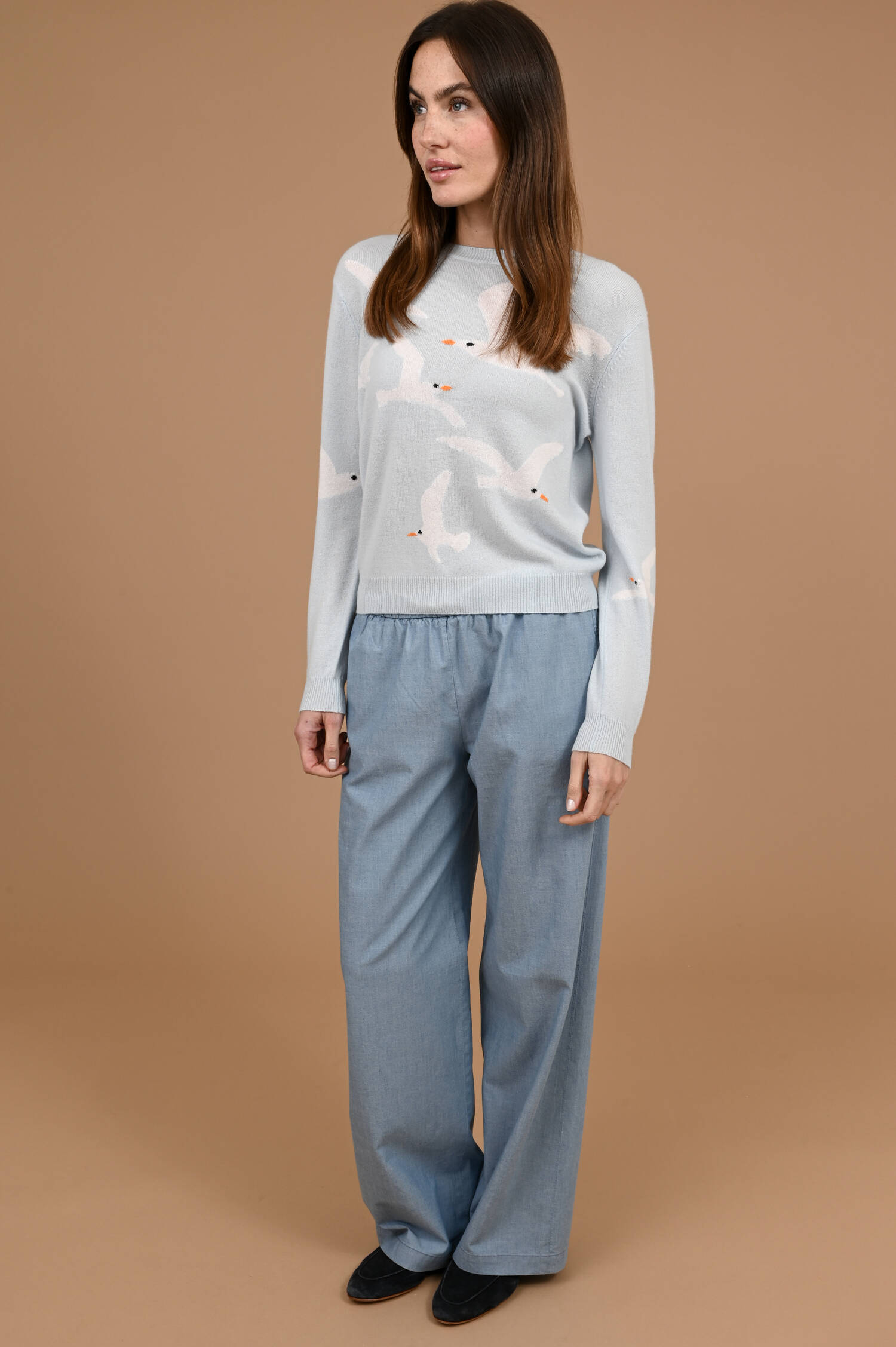 Cashmere Pullover mit Möwenaufstick in Hellblau