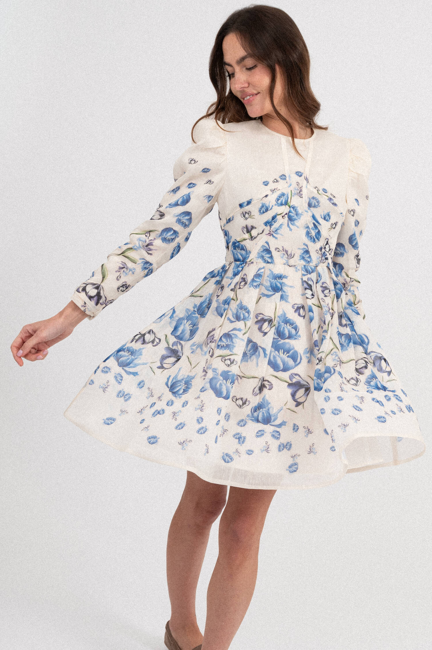 Kleid LEONI mit Blumen-Print in Creme