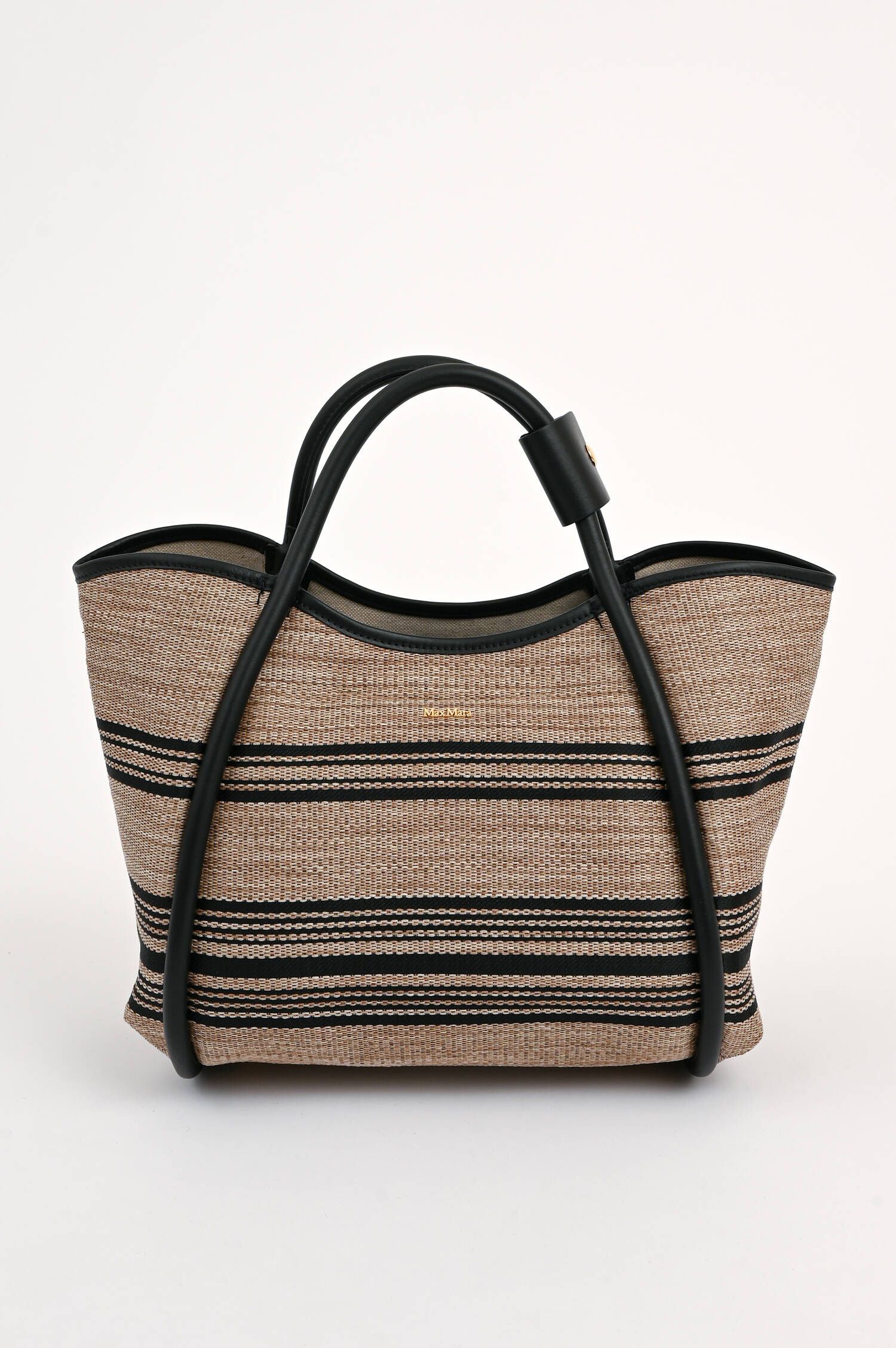 Bast-Jacquard-Tasche MARINE in Taupe/Schwarz