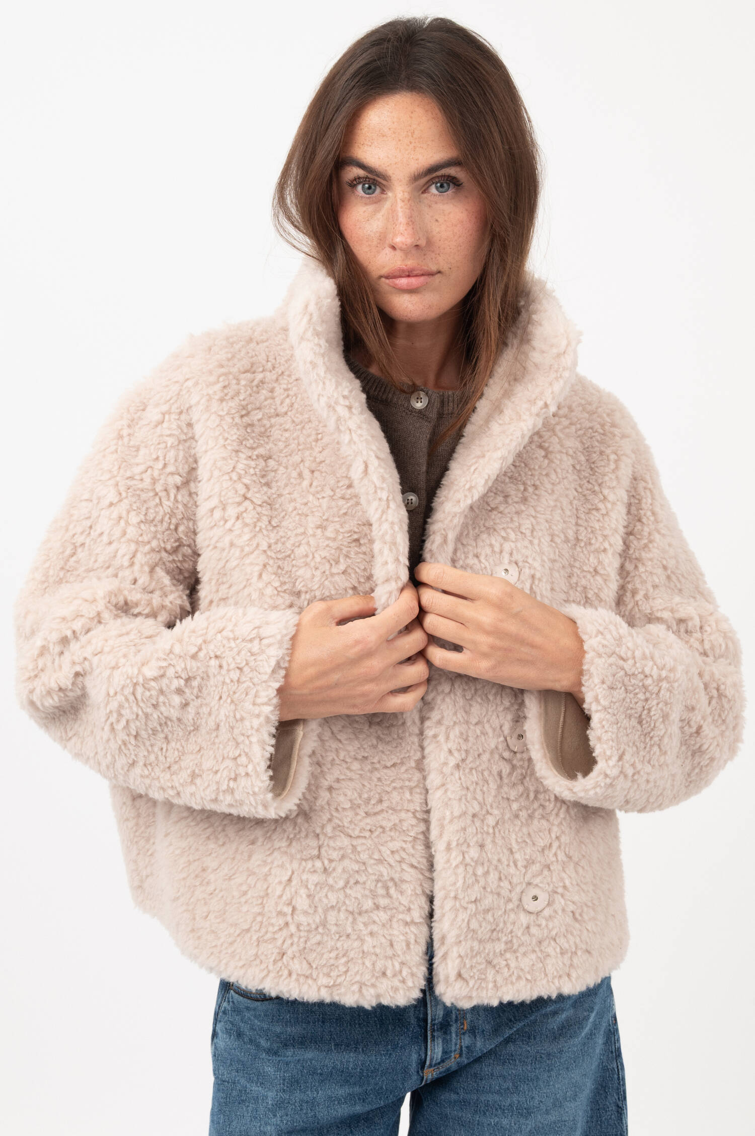 Woll-Mix-Teddyjacke in Beige Woll-Mix-Teddyjacke in Beige