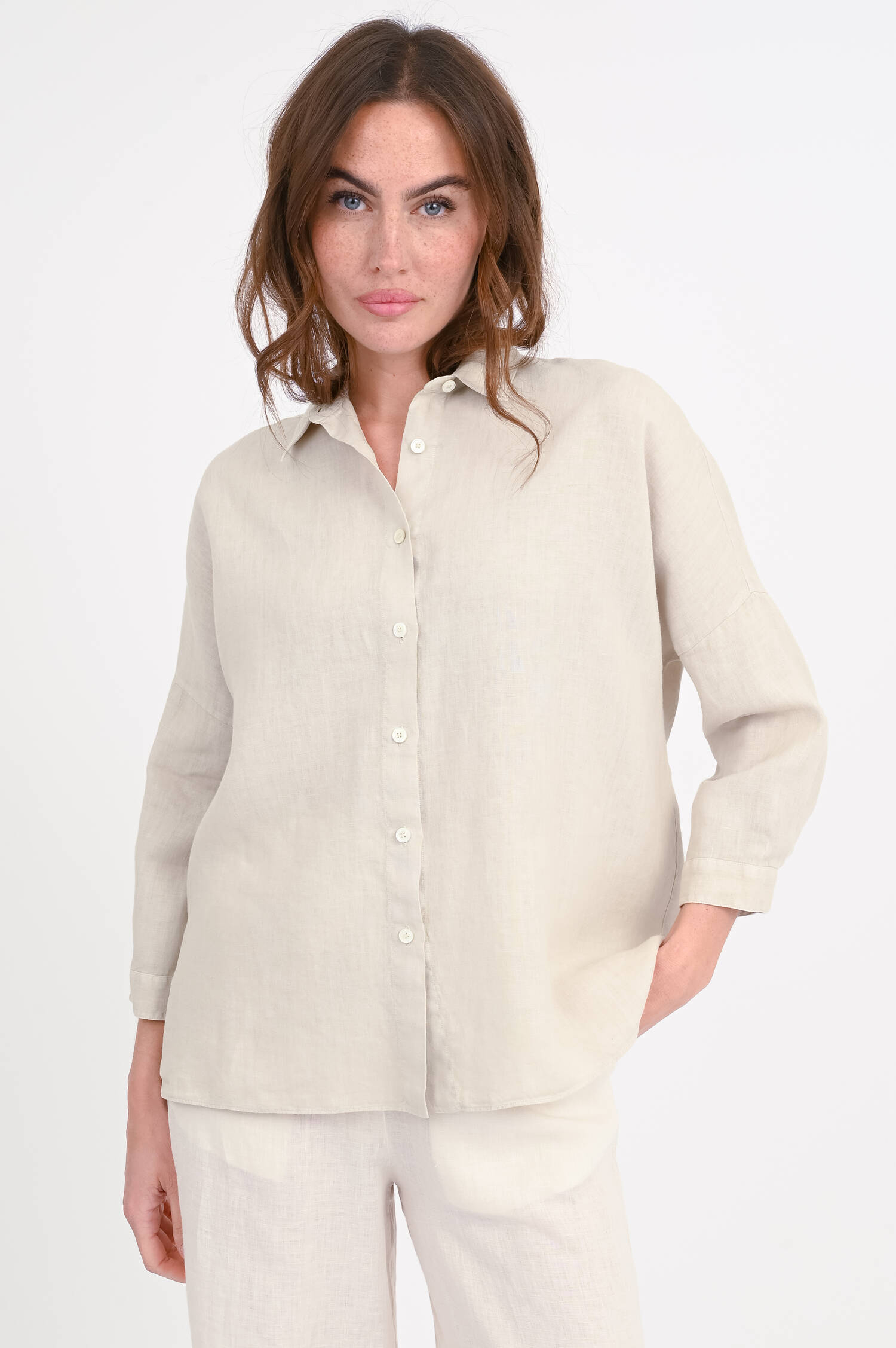 Leinenbluse mit verkürztem Arm GIOIA in Stone