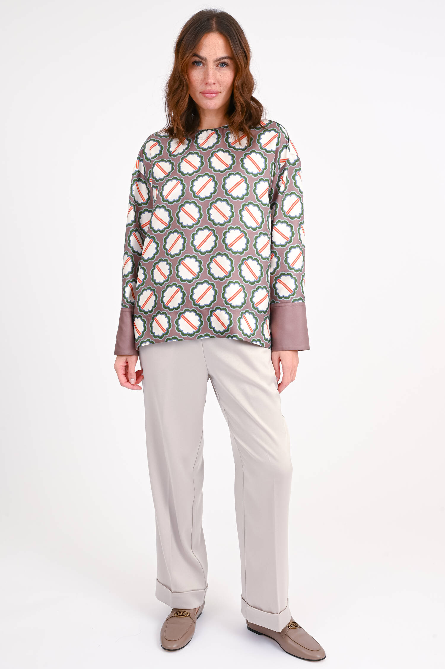 Gemusterte Seidenbluse in Mauve/Multicolor