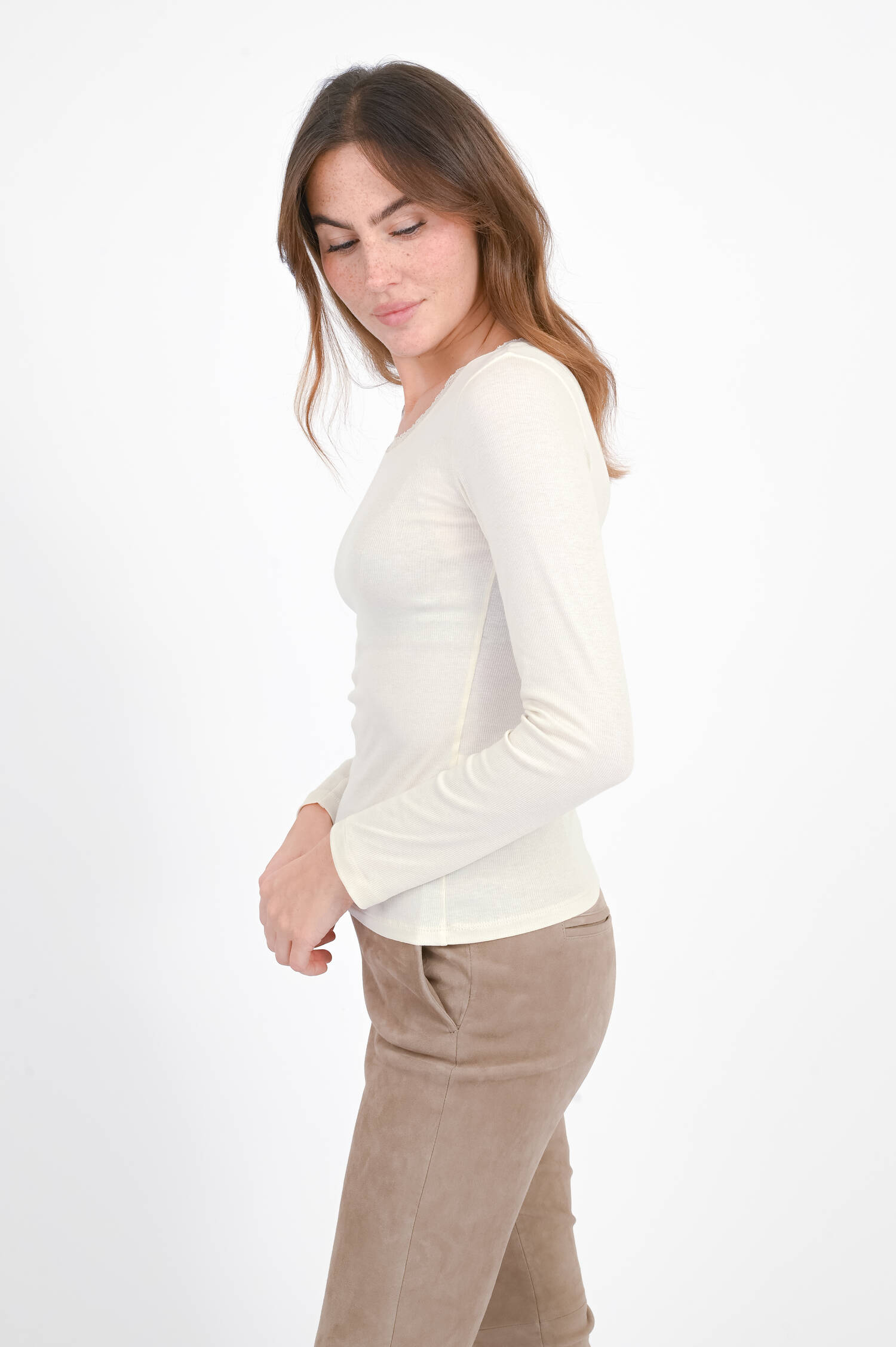 Longsleeve mit Spitzen-Detail in Ivory