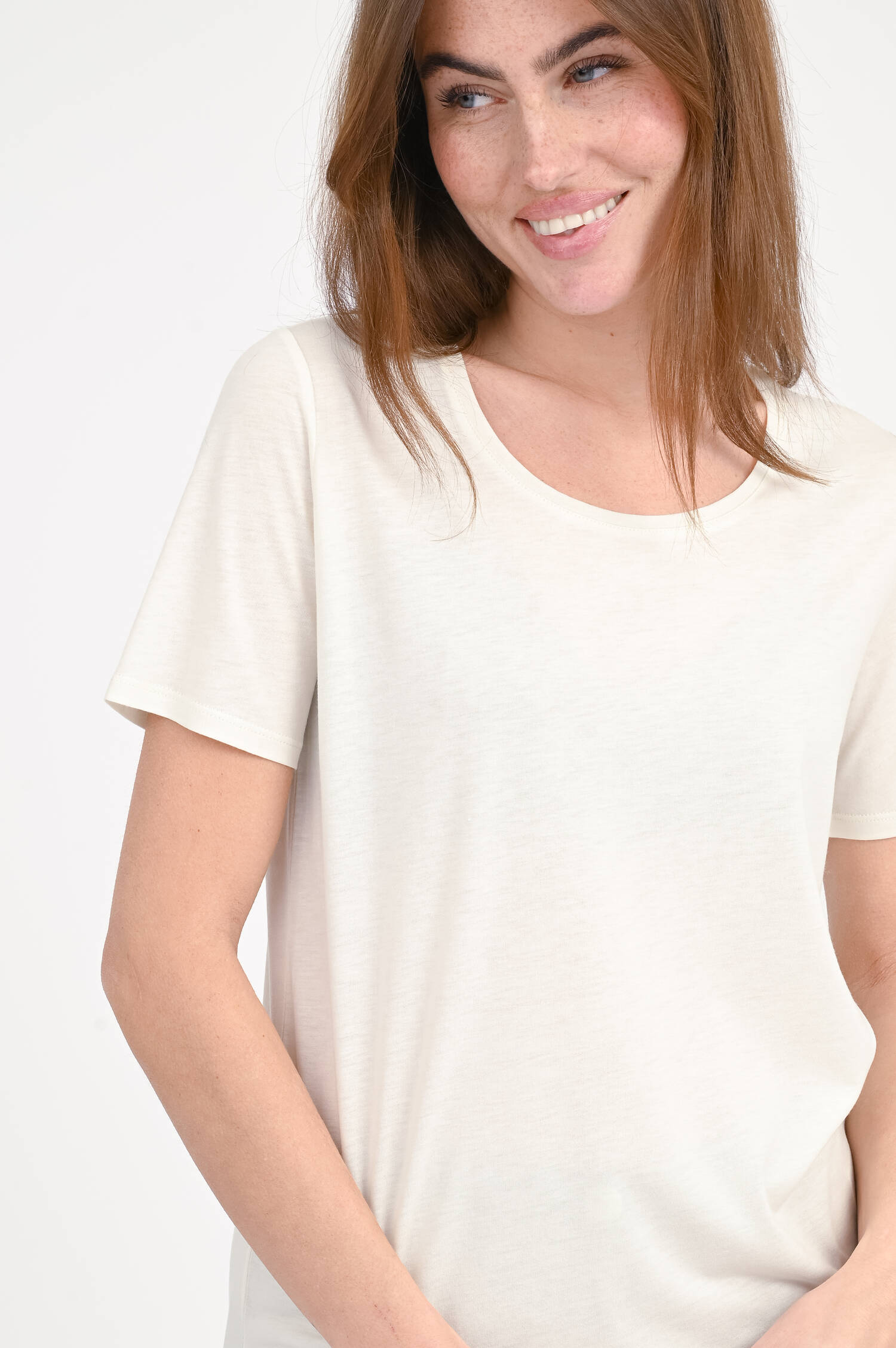 T-Shirt aus Baumwoll-Mix in Creme
