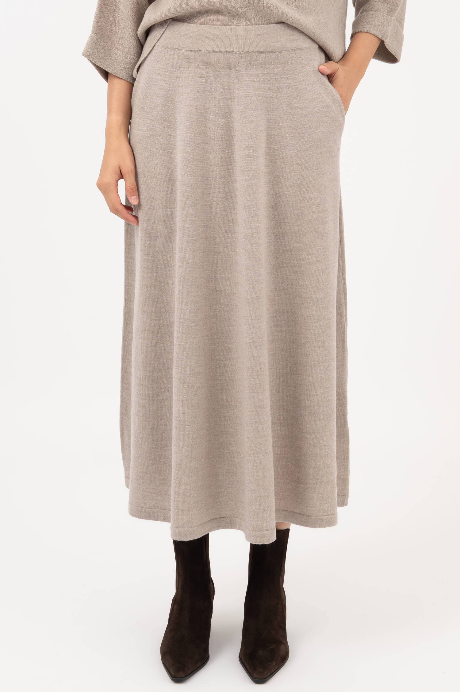 Midi-Rock aus Merinowolle in Beige