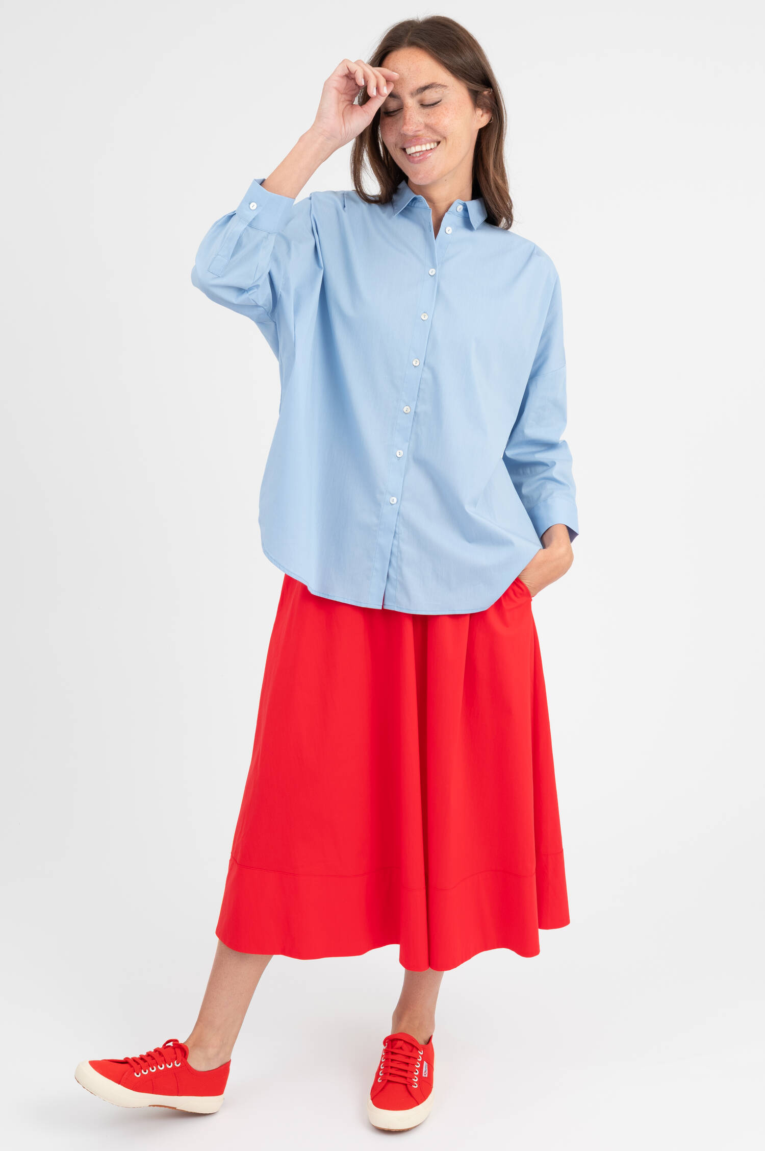 Popeline Bluse in Hellblau