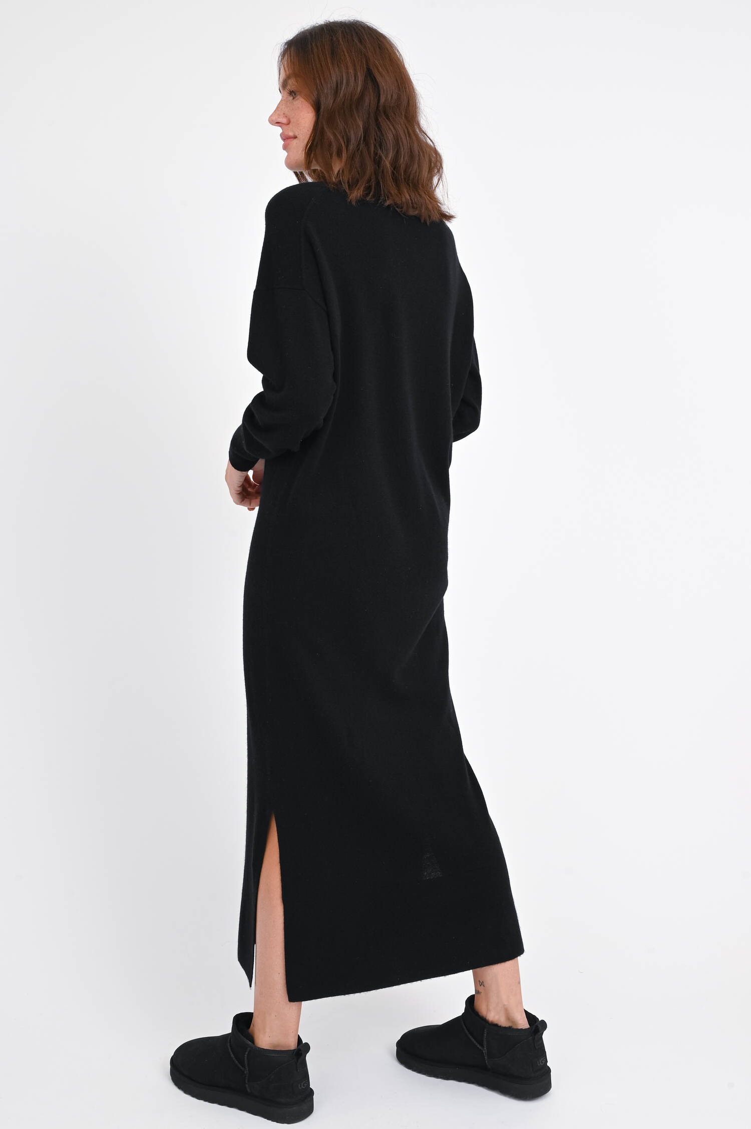 Midi-Kleid aus Woll-Cashmere-Mix in Schwarz