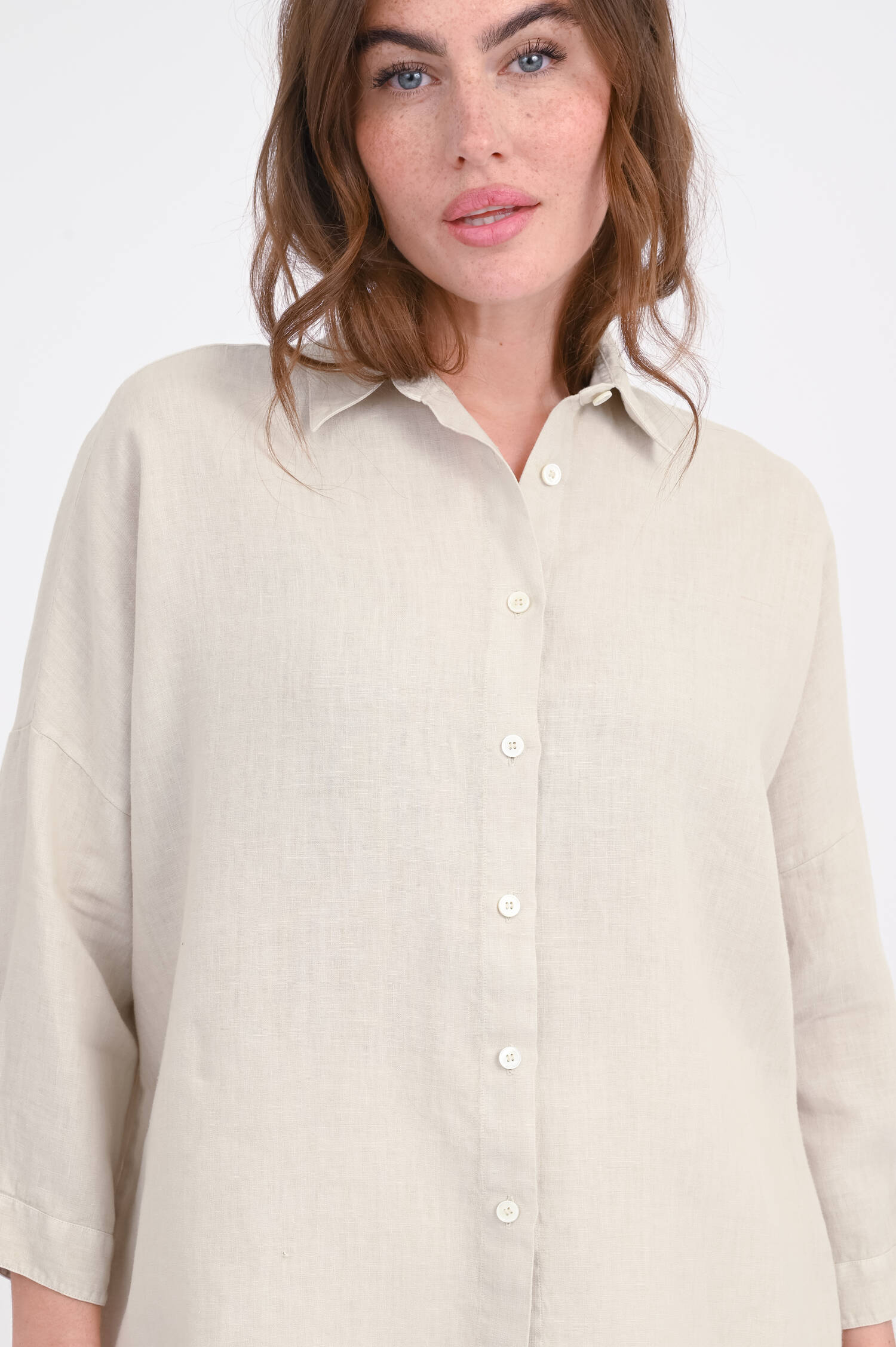Leinenbluse mit verkürztem Arm GIOIA in Stone