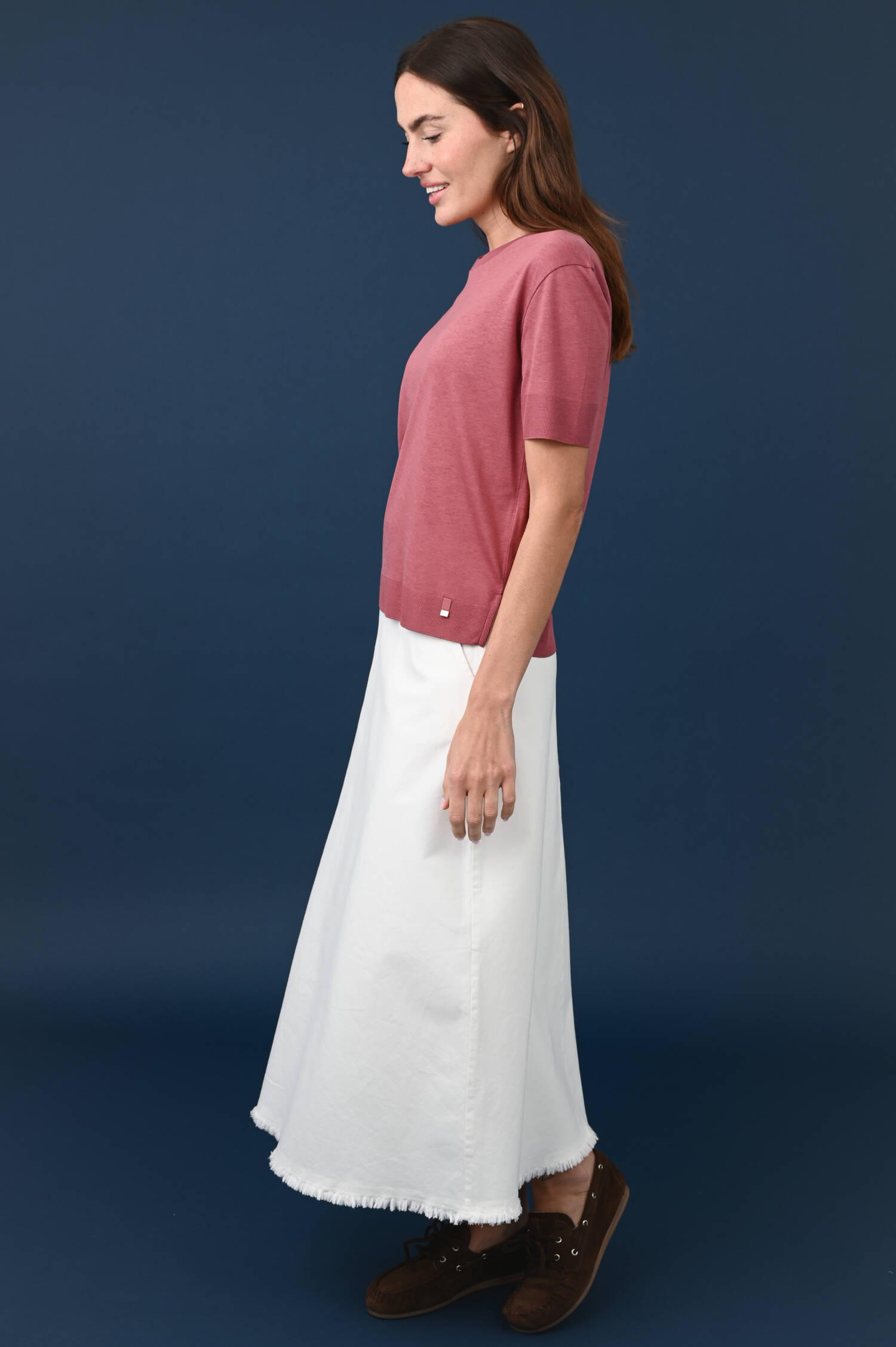 Feinstrick T-Shirt in Rosa Scuro