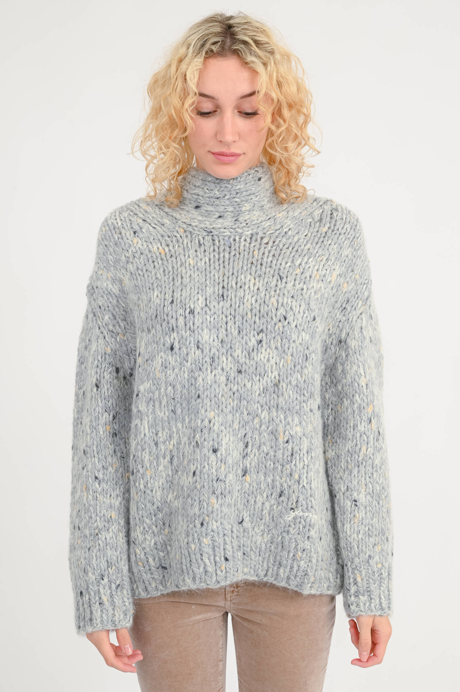 Pullover mit überkreuztem Rücken in Grau-Melange