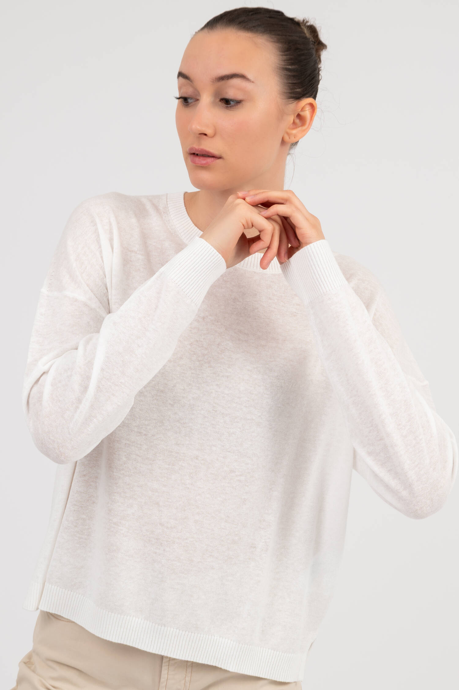Pullover aus Leinenmix in Cremeweiß
