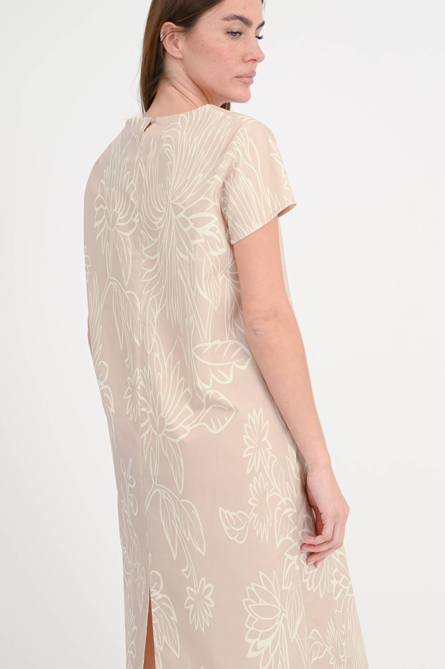 Baumwollkleid in Egg-Shape in Beige/Weiß gemustert