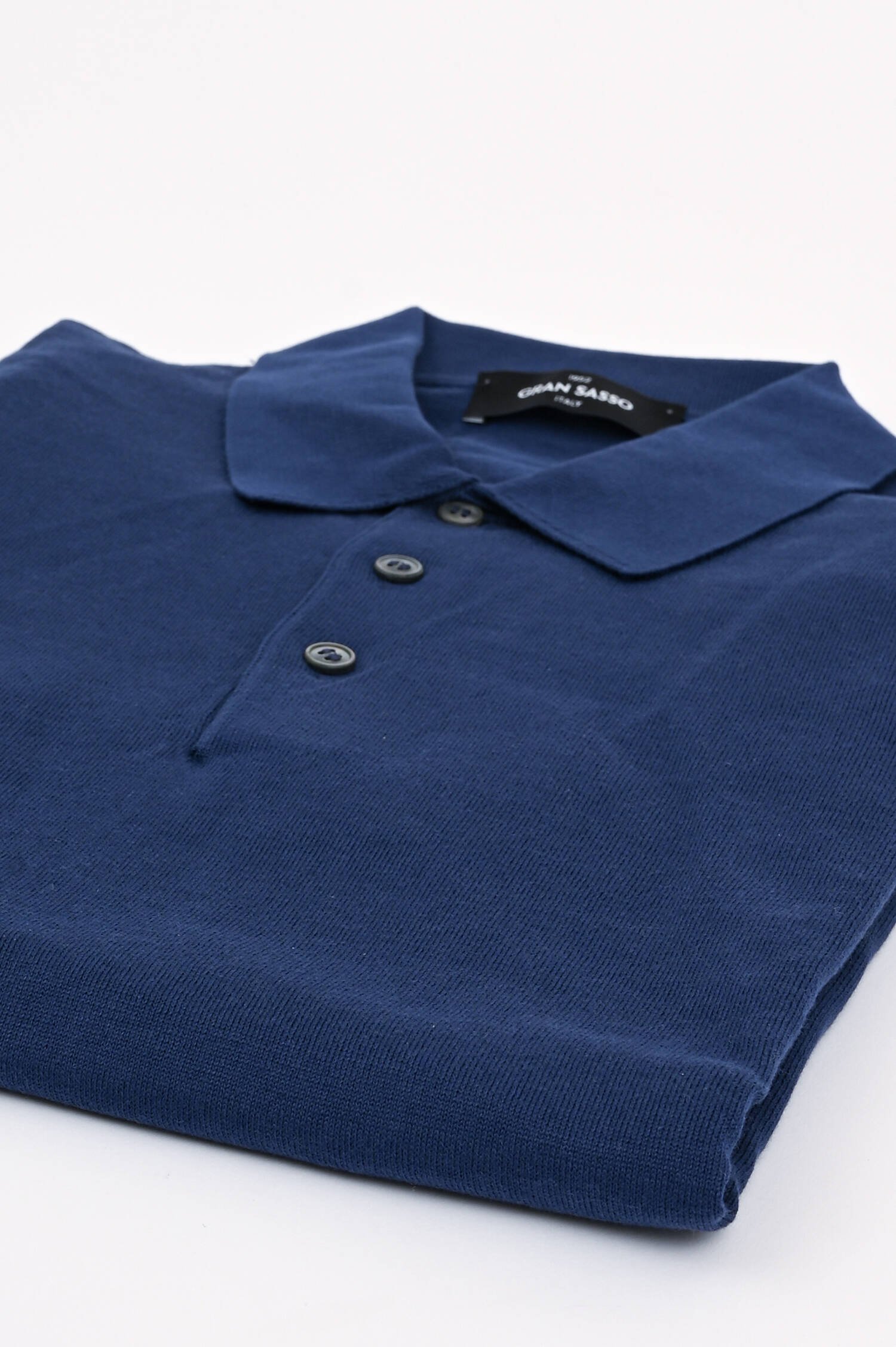 Feinstrick-Polo aus Baumwolle in Mittelblau