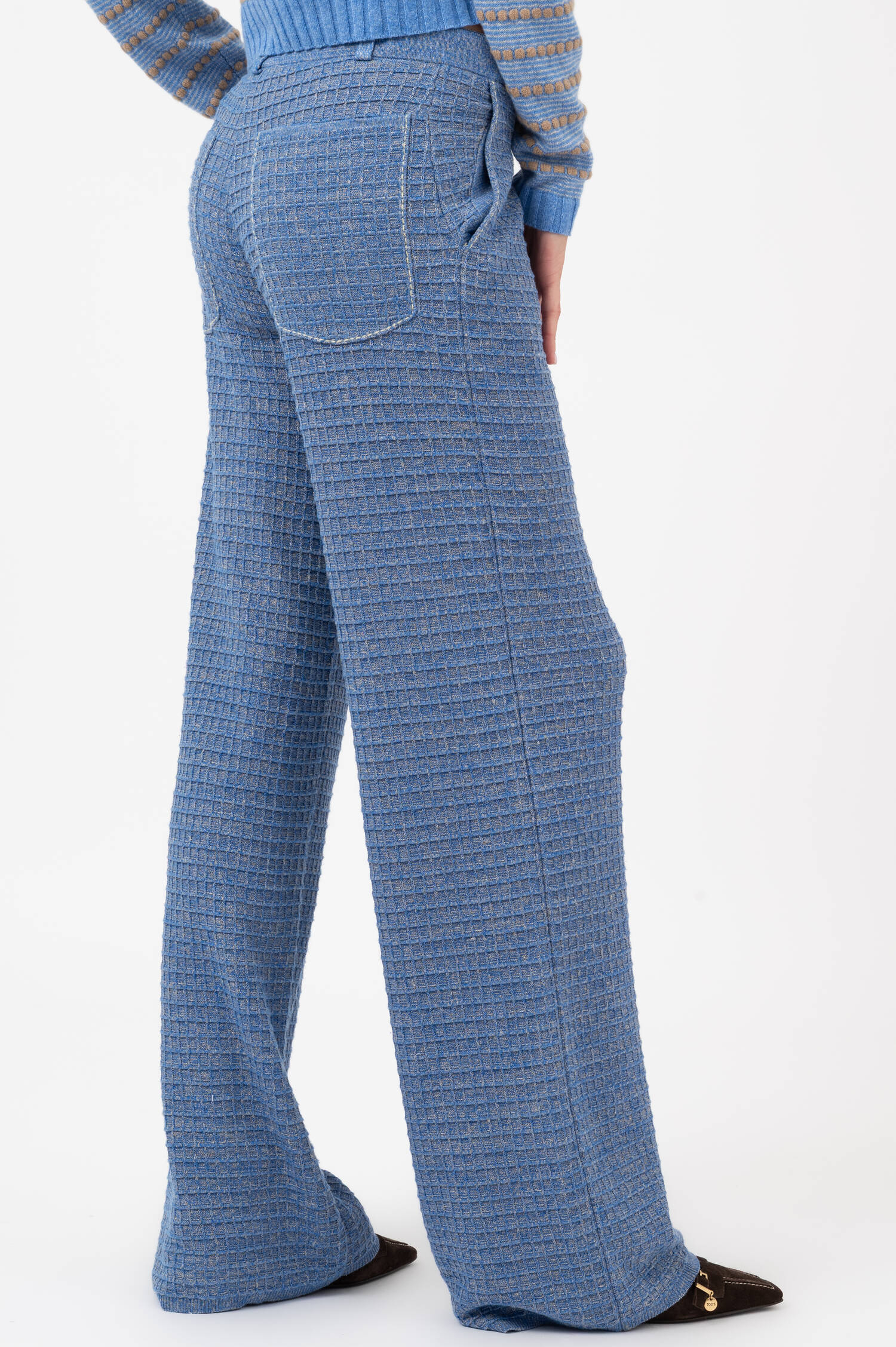 Waffelstrick Hose in Hellblau/Gelb Waffelstrick Hose in Hellblau/Gelb