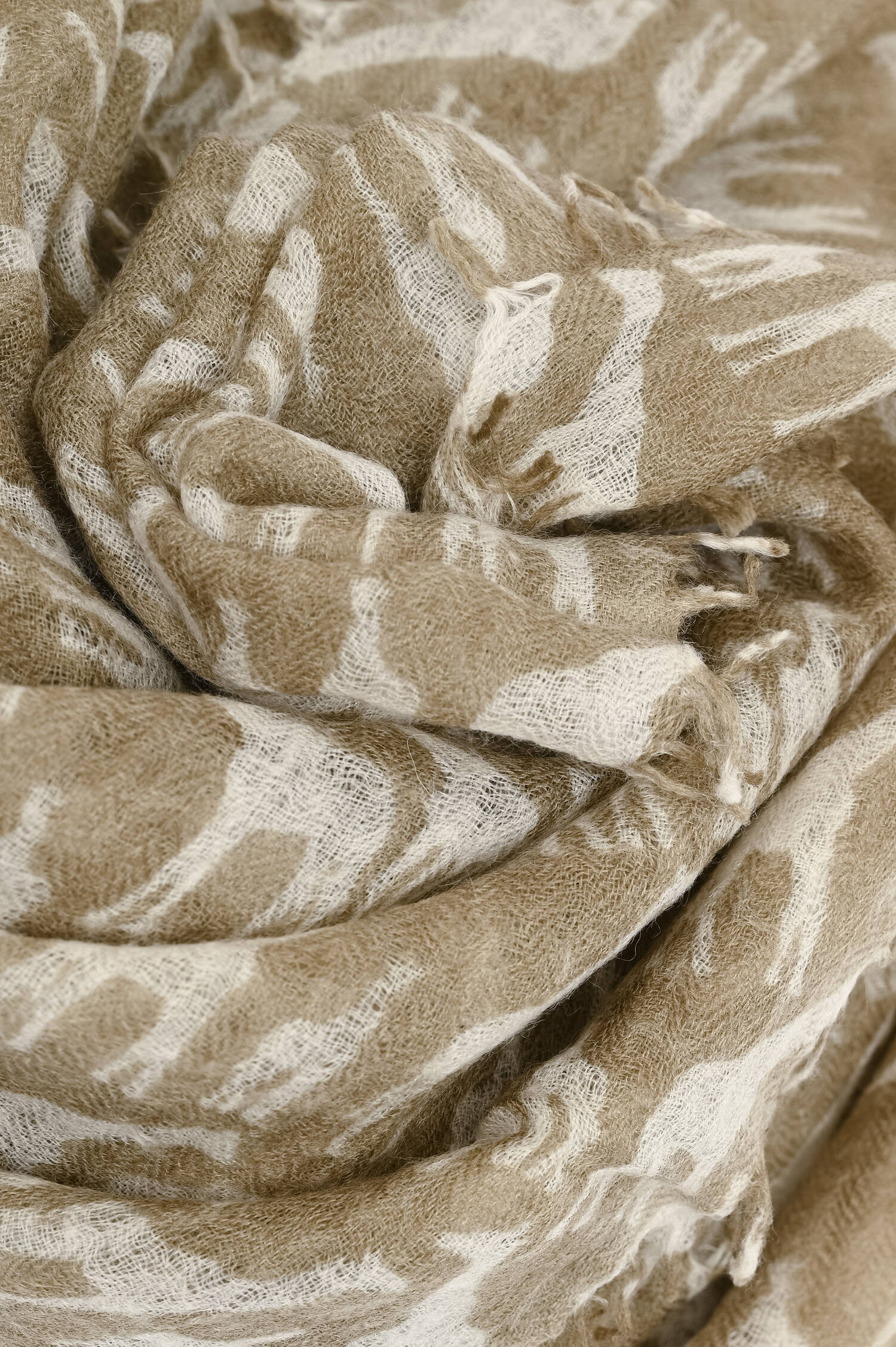 Wollschal MLUCK in Khaki/Weiß