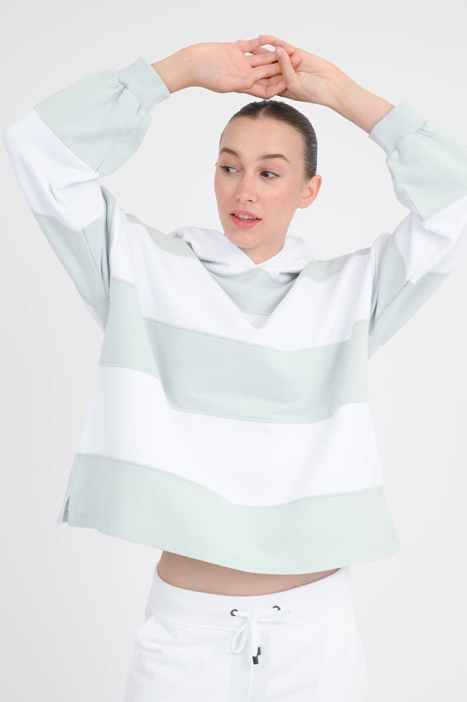 Gestreifter Hoodie CAREN in Dusty Aqua/Weiß