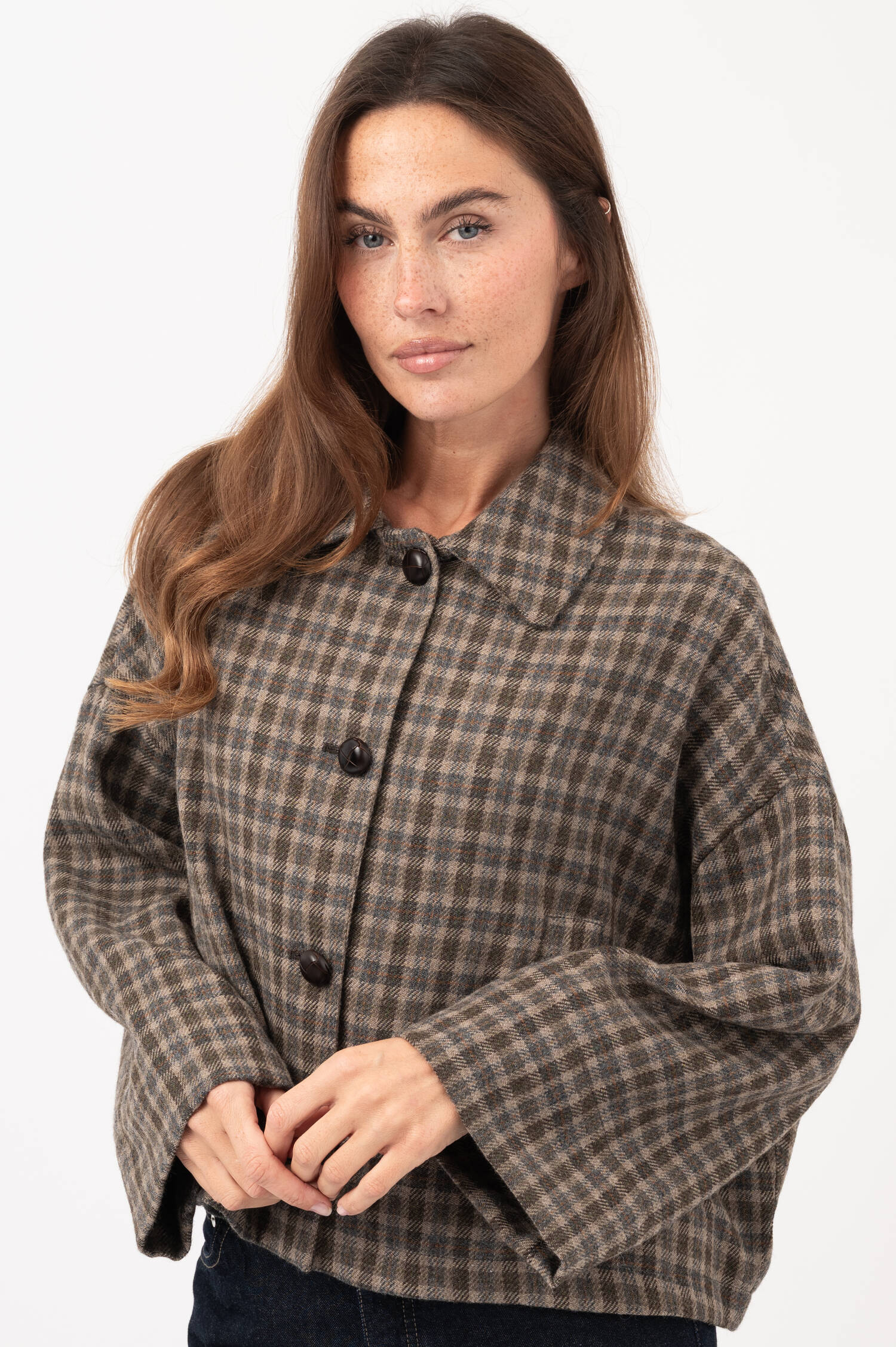 Flanell-Jacke in Braun/Beige