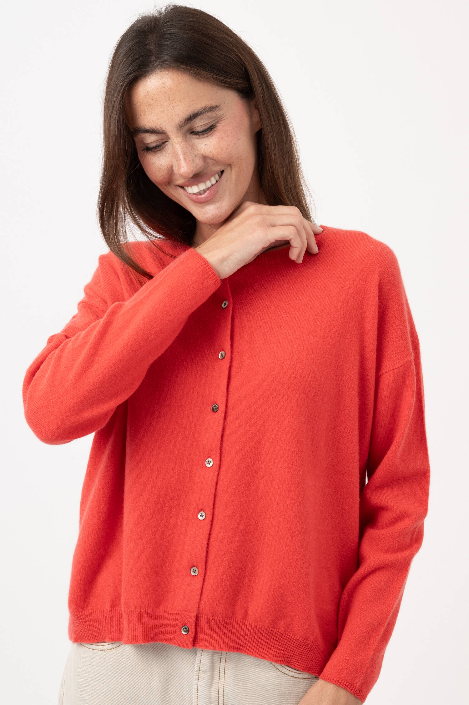 Cashmere-Cardigan in Pastellrot