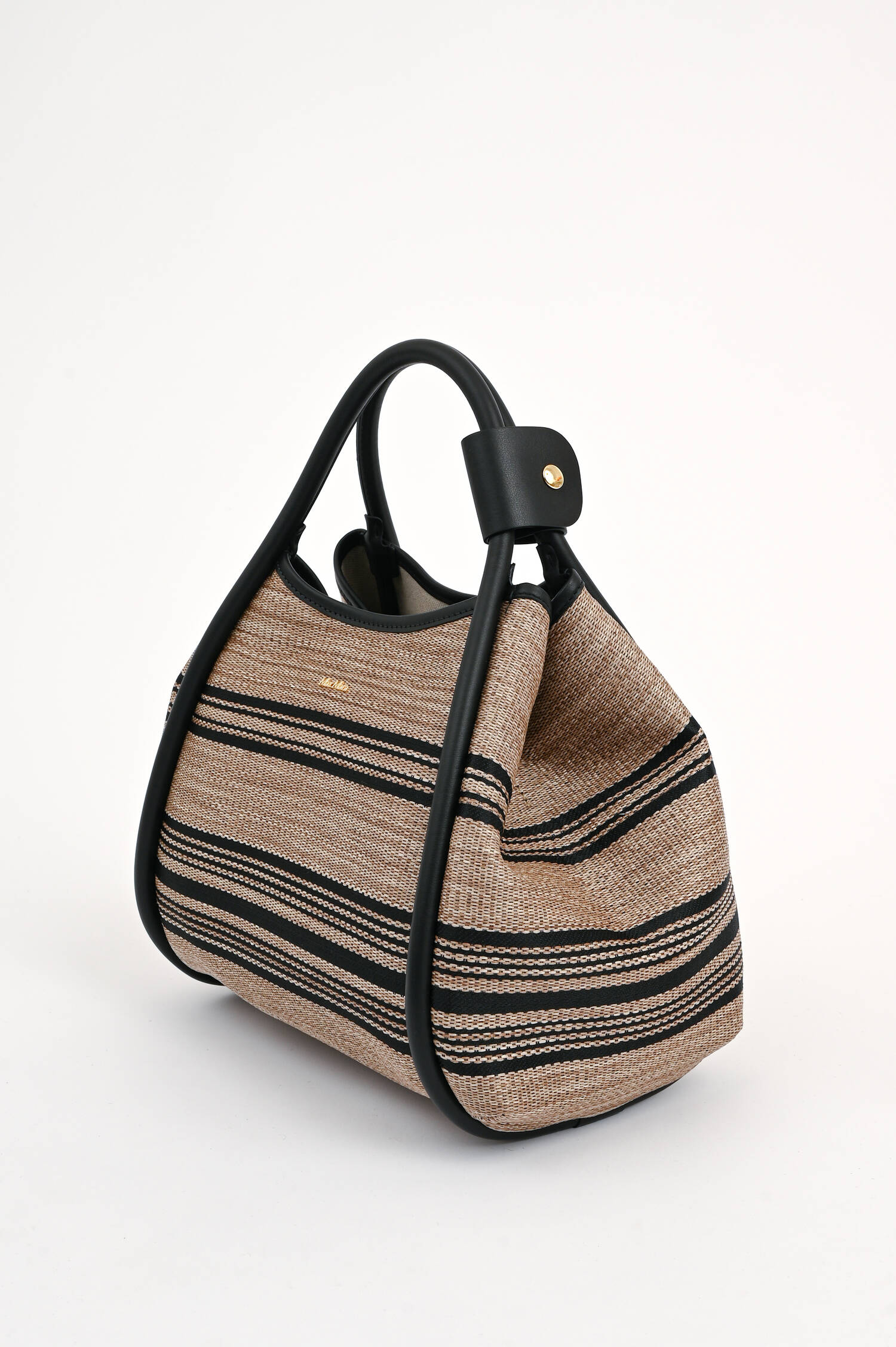 Bast-Jacquard-Tasche MARINE in Taupe/Schwarz