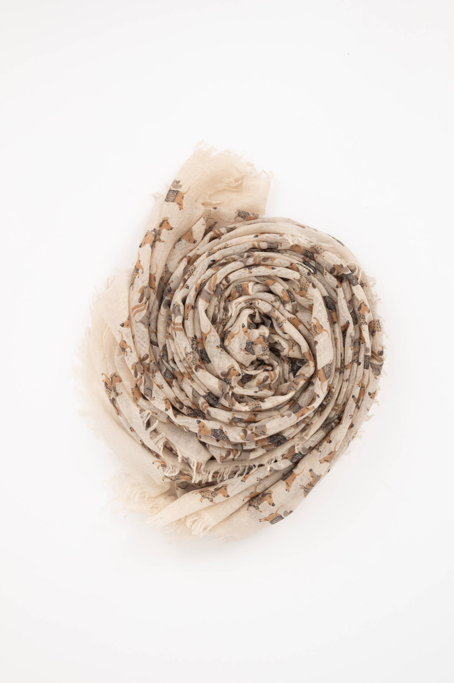 Woll-Schal mit Hunde-Print in Beige/Oliv Woll-Schal mit Hunde-Print in Beige/Oliv