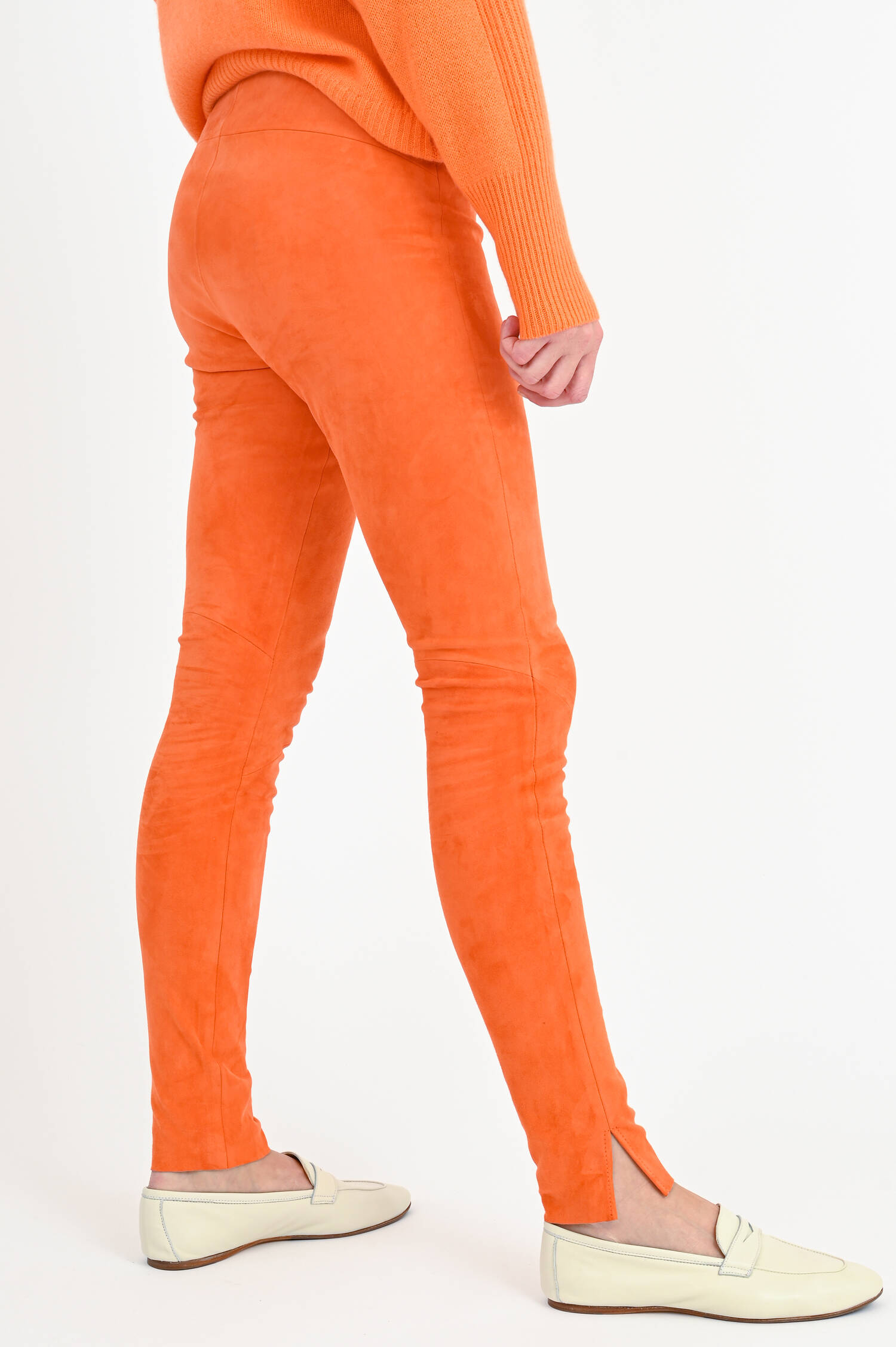 Slim Fit Velourslederhose in Orange