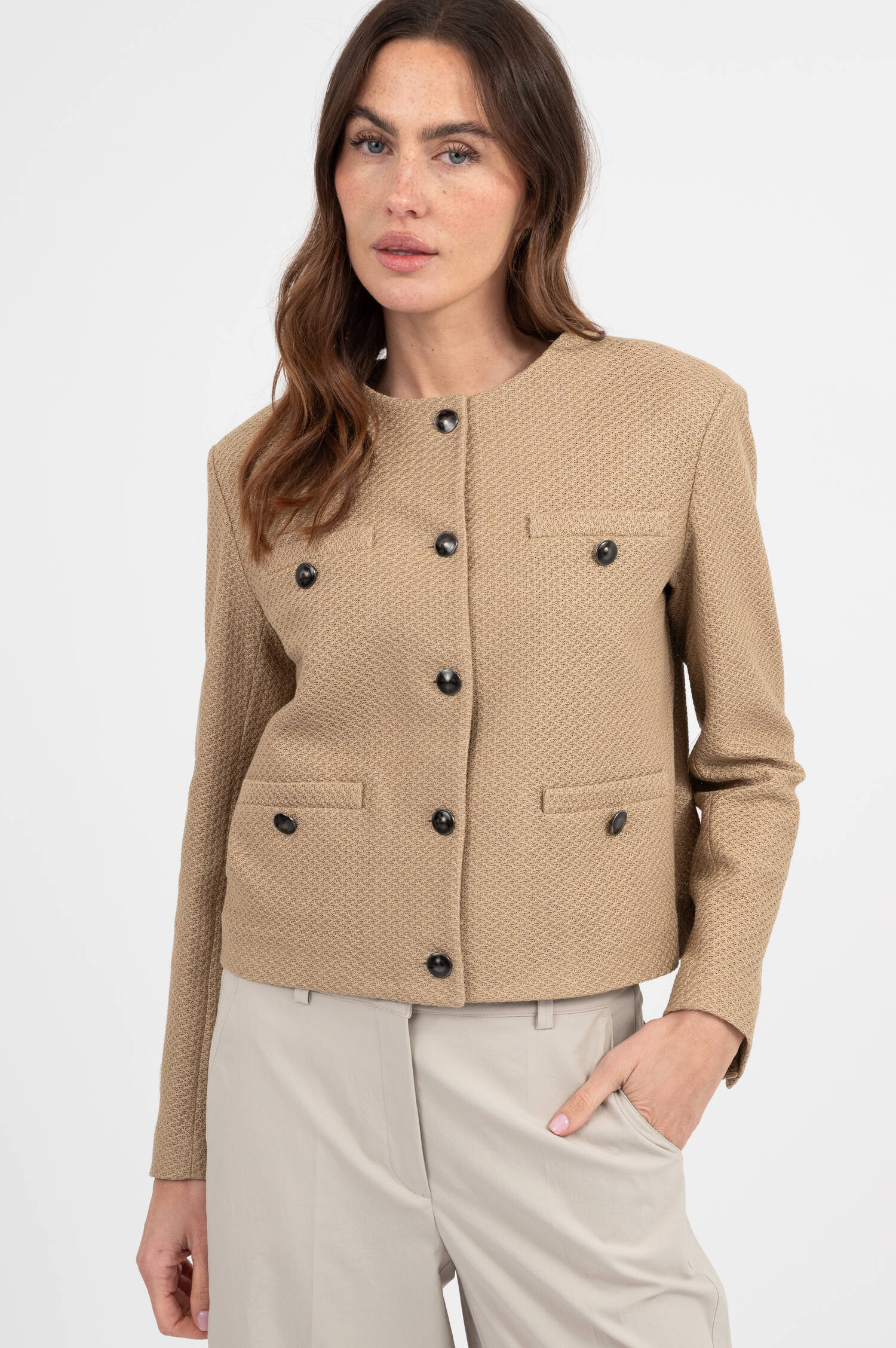 Strukturierte Blazer-Jacke in Beige Strukturierte Blazer-Jacke in Beige