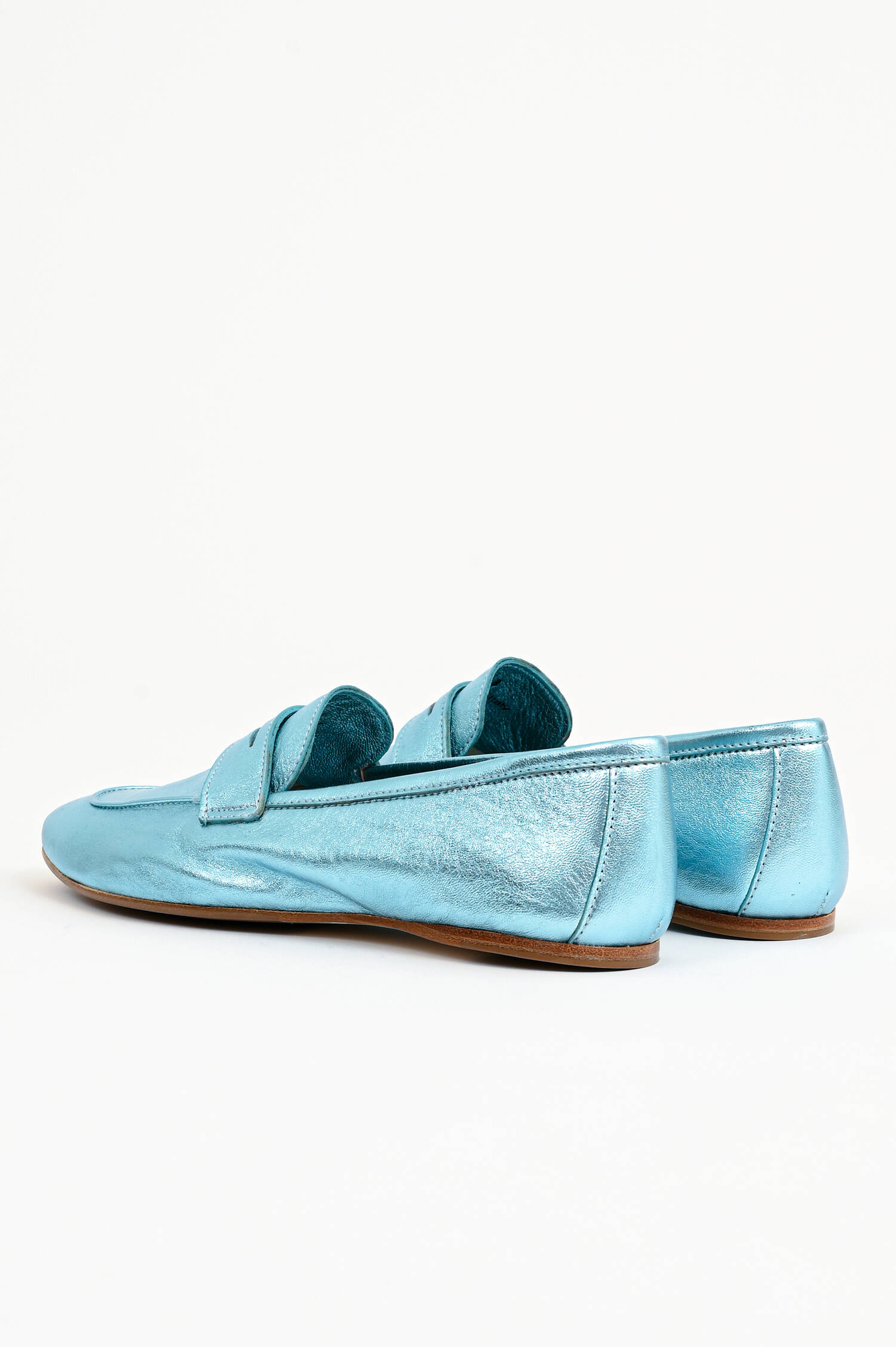Leder-Loafer in Hellblau Metallic Leder-Loafer in Hellblau Metallic