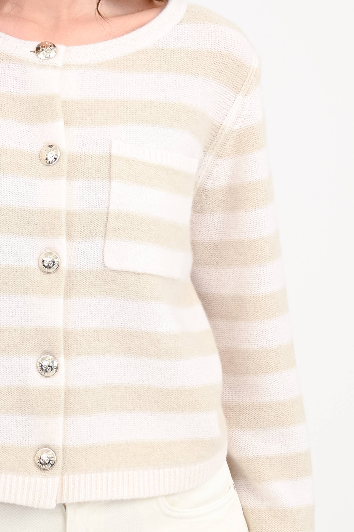 Cashmere-Strickweste in Beige/Natur gestreift