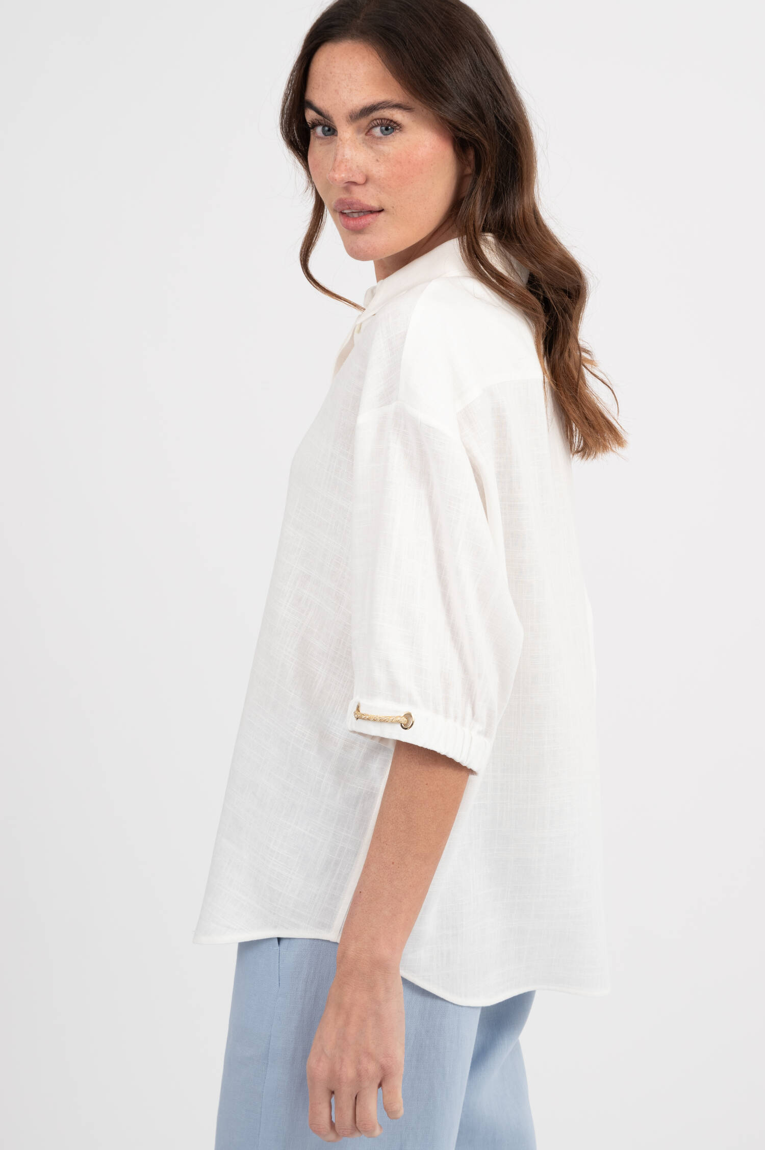 Leinenmix Bluse in Weiß