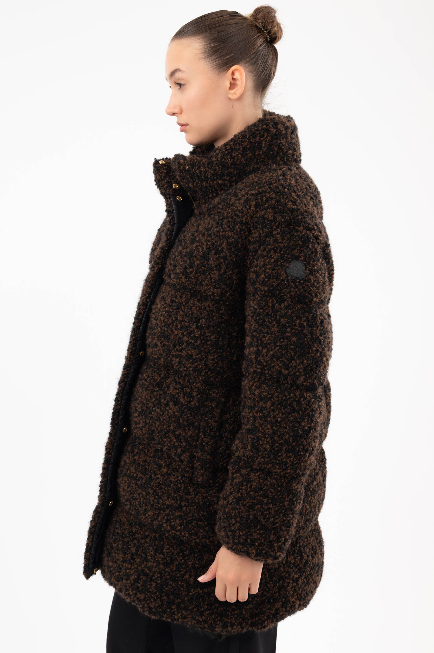 Tweed-Daunenmantel in Schwarz/Braun Tweed-Daunenmantel in Schwarz/Braun