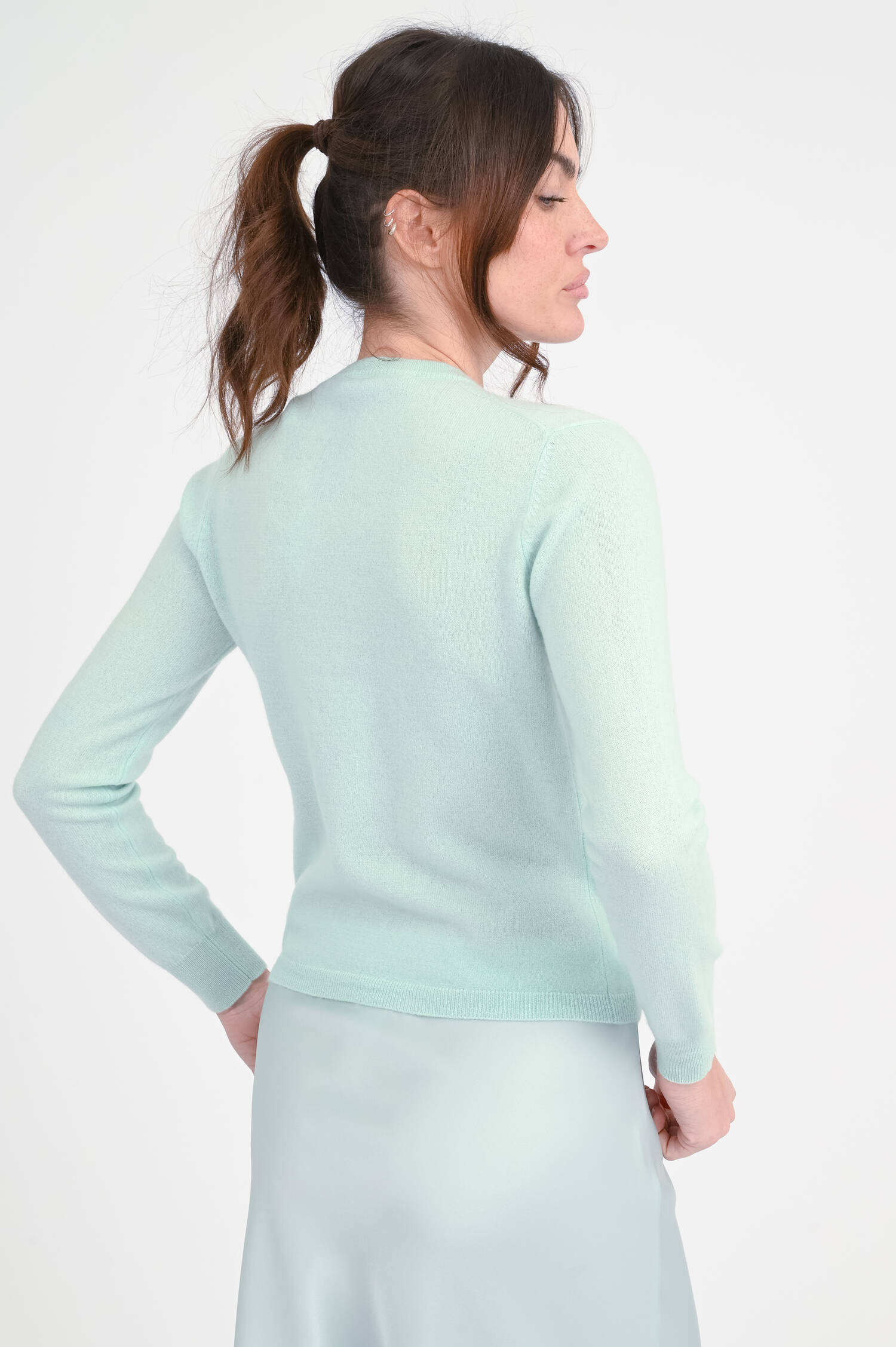 Cashmere-Cardigan mit Perlen in Mint