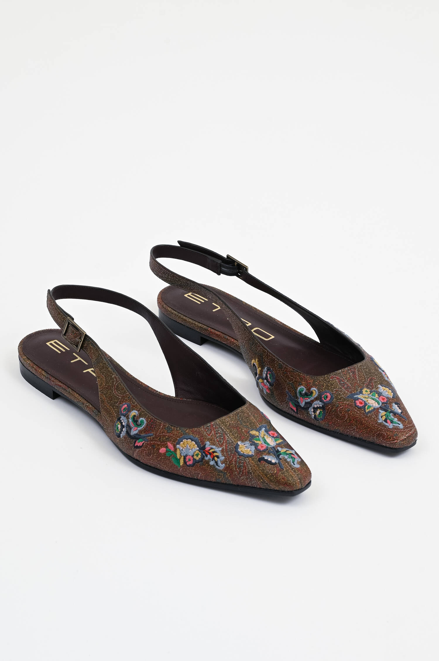 Sling-Ballerina mit Blumenstickerei in Braun
