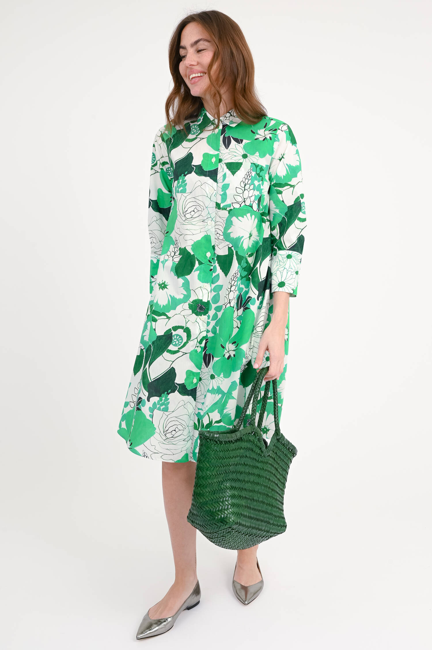 Gemustertes Blusenkleid LENAL in Grün/Creme