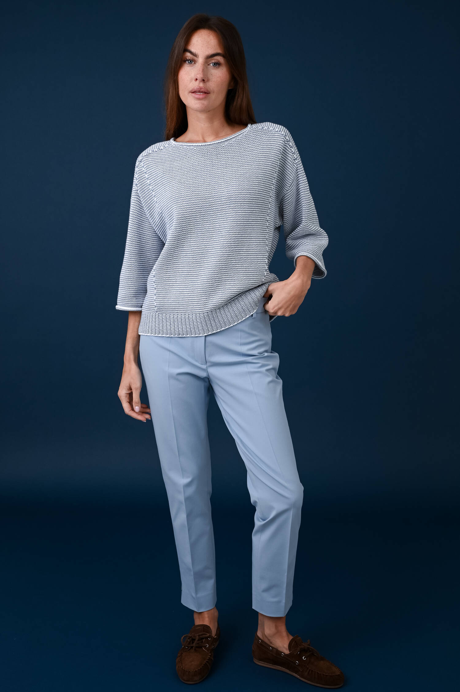 Gestreifter U-Boot Pullover in Blau/Weiß