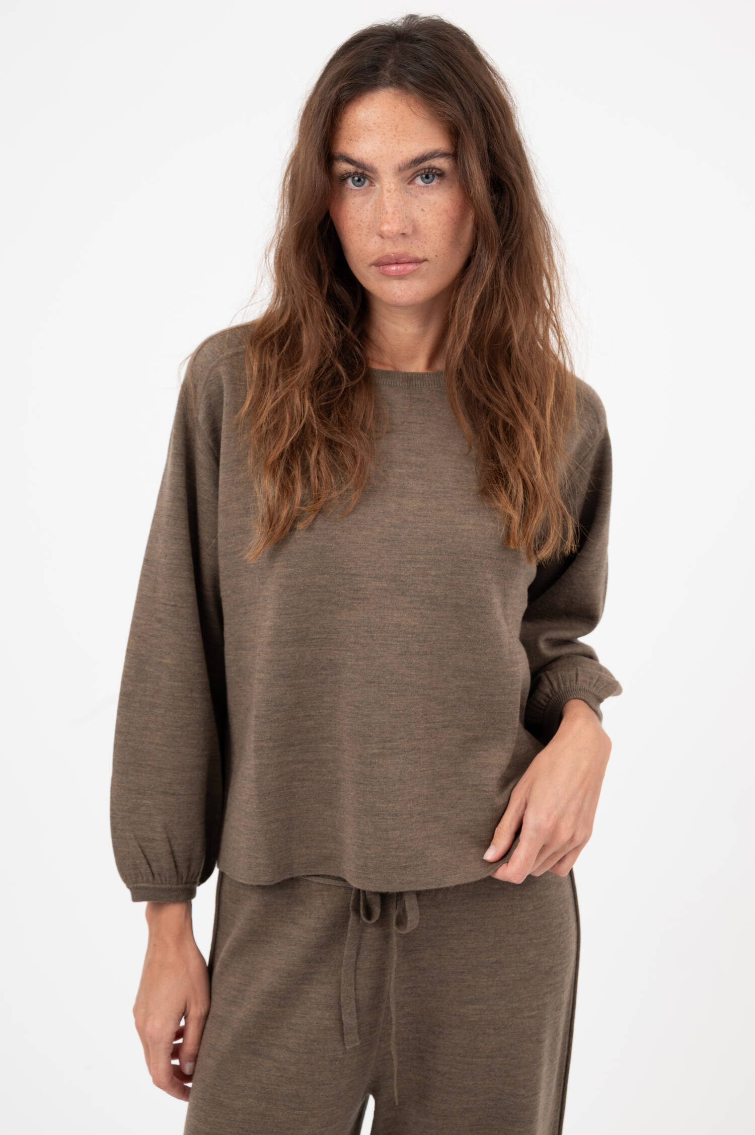 Woll-Mix-Pullover in Braun meliert