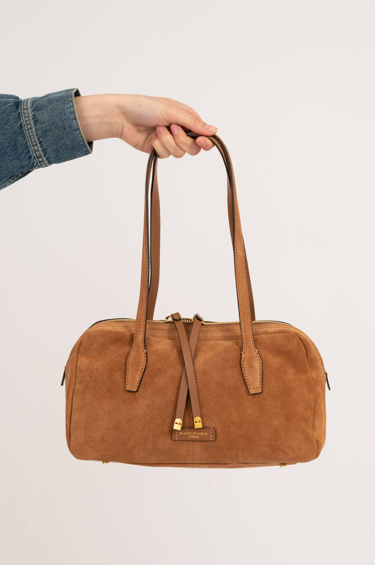 Veloursleder Bowling Bag ARYNA in Camel