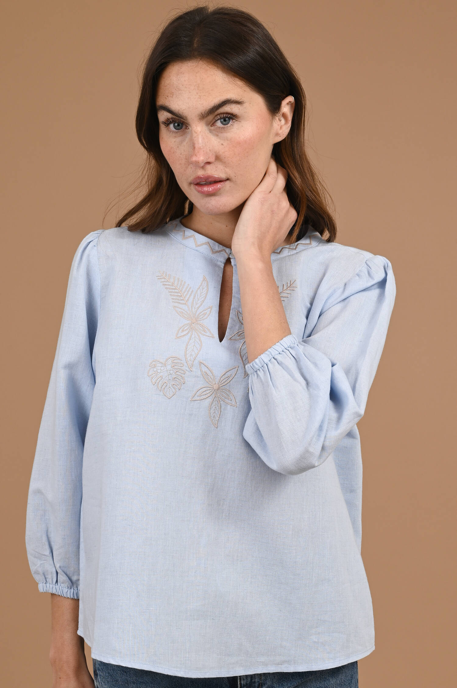 Bluse RIO in Hellblau/Beige