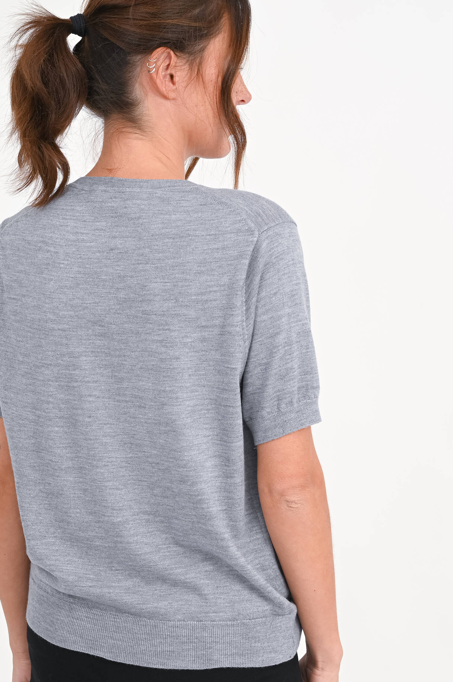 Kurzarm-Woll-Mix-Pullover in Grau