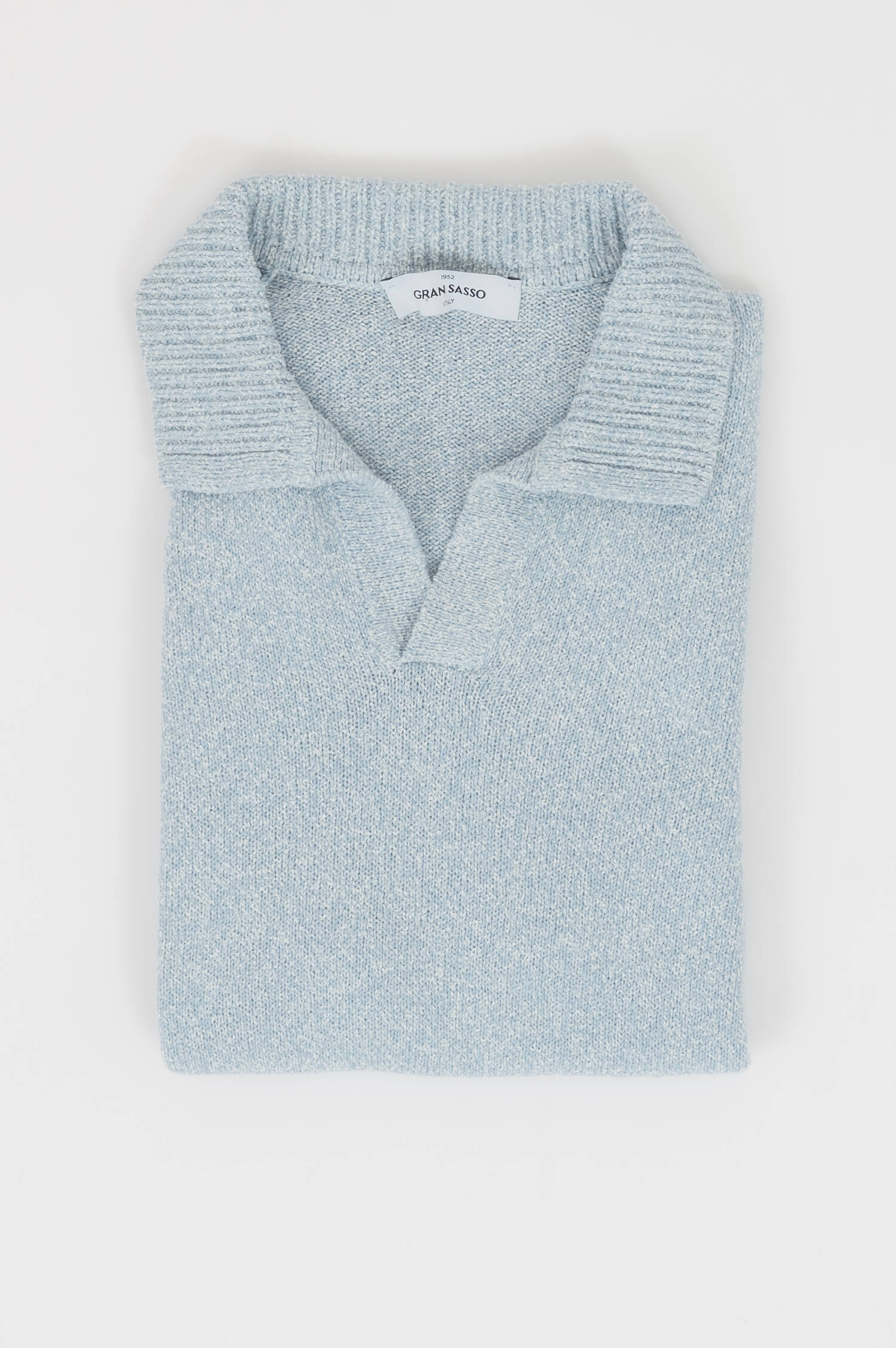 Strick Poloshirt in Hellblau meliert