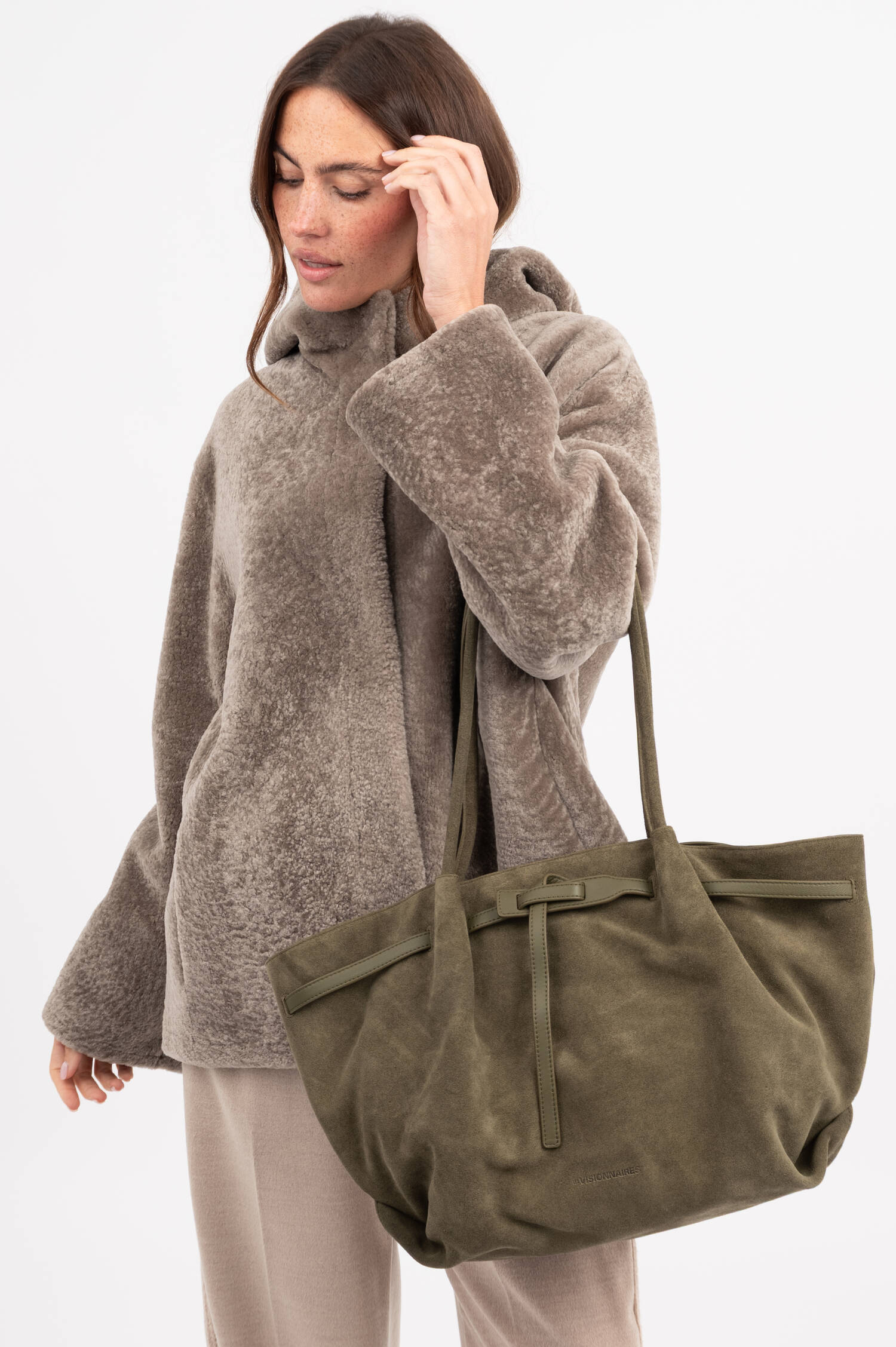 Suede Shopper BONNIE in Grün/Rosa