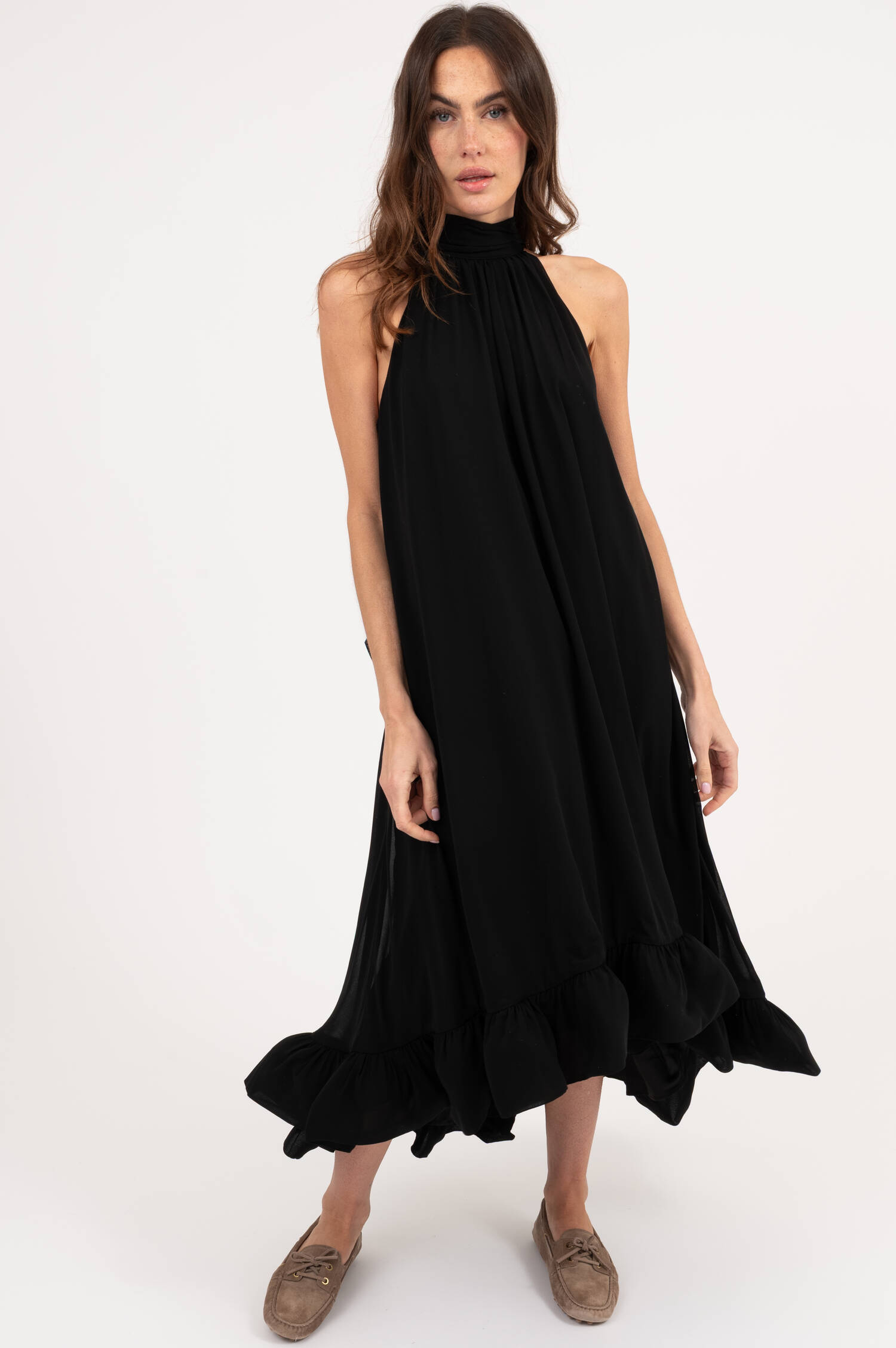 Volant Vokuhila Kleid SABRINA in Schwarz Volant Vokuhila Kleid SABRINA in Schwarz