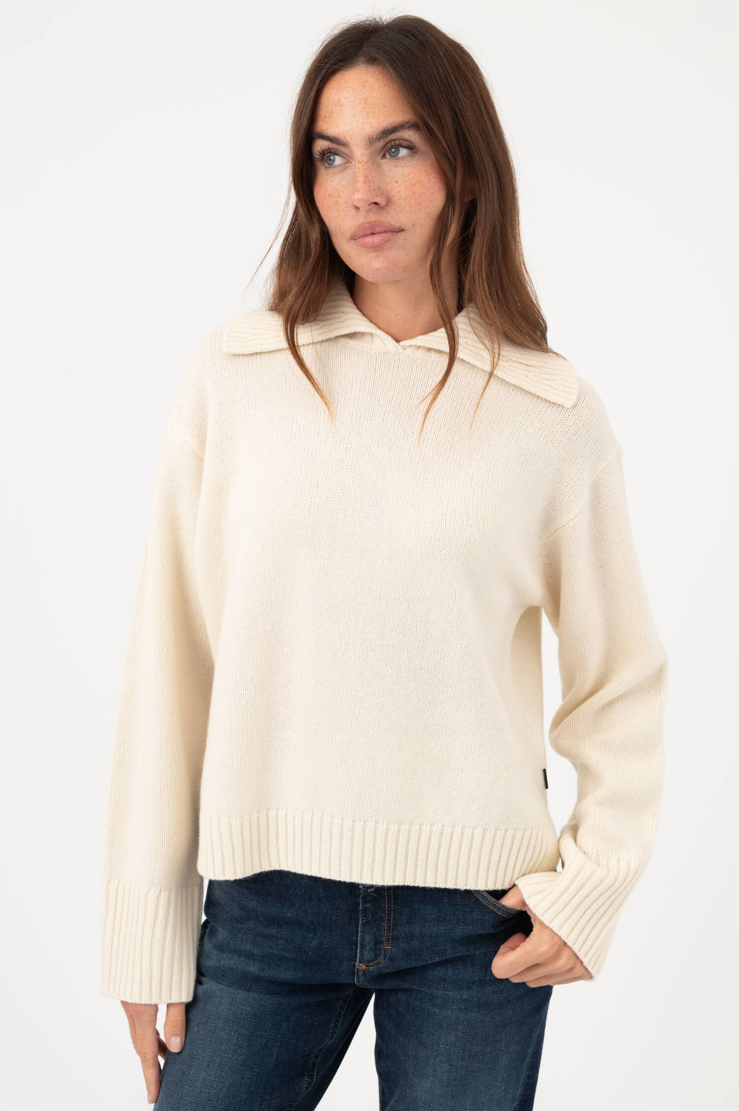 Woll-Polo-Pullover ADRIA in Beige Woll-Polo-Pullover ADRIA in Beige
