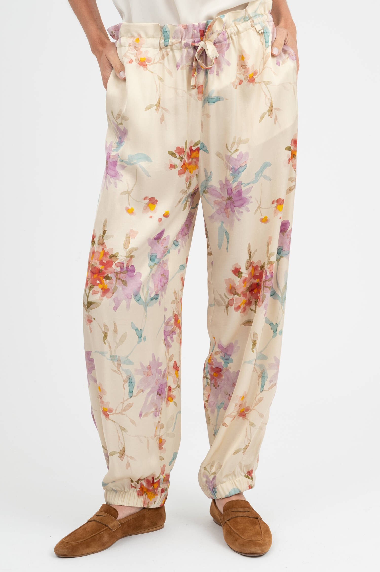 Viskose Hose mit Blumenprint in Multicolor