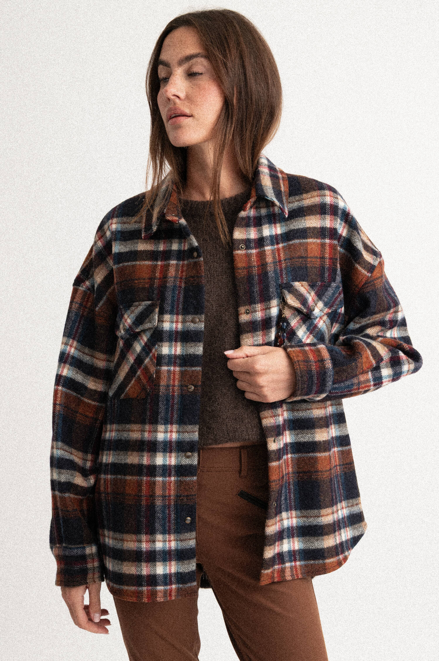 Woll-Flanell-Jacke in Braun/Blau Woll-Flanell-Jacke in Braun/Blau